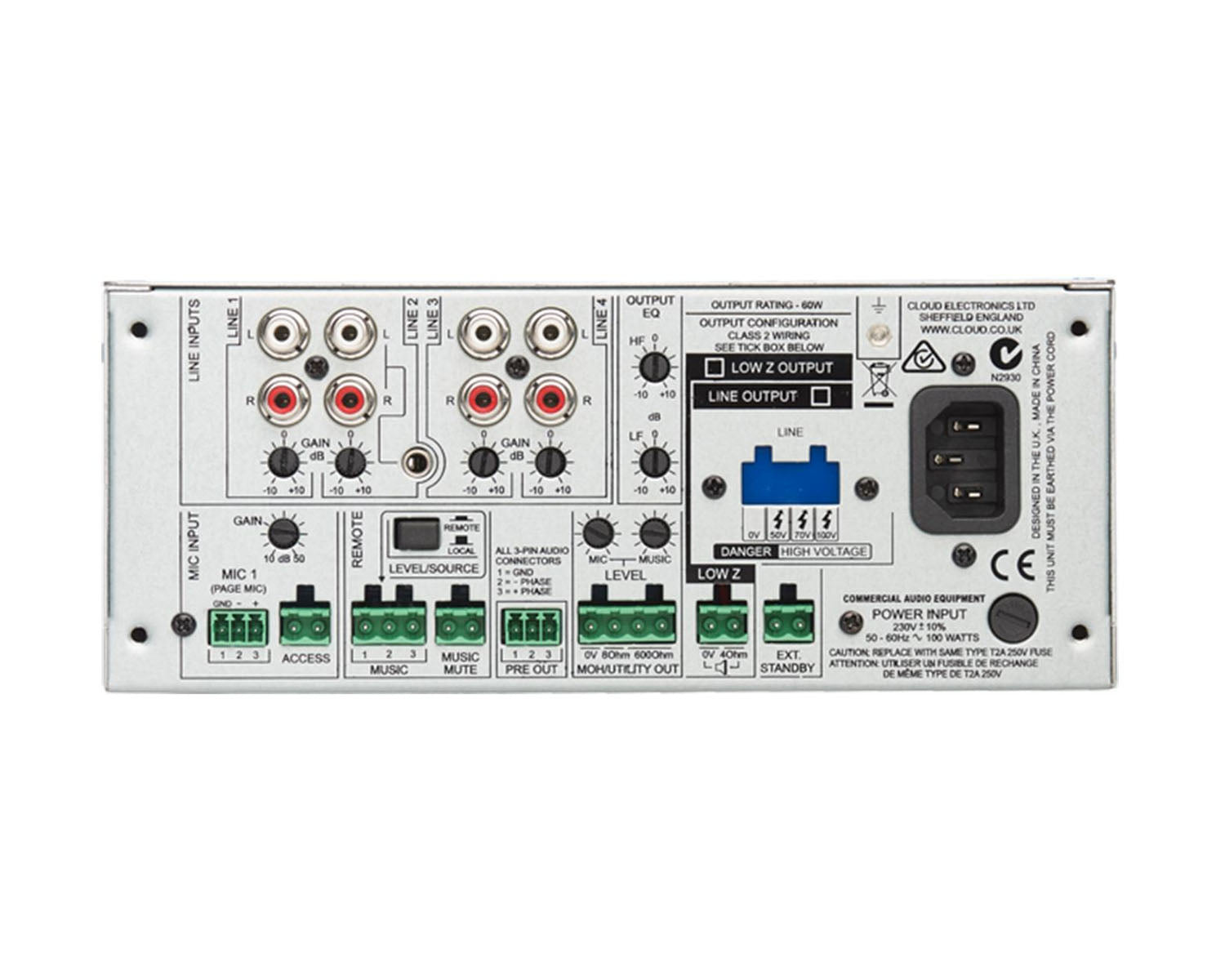 CLOMA60 - Cloud MA60 (CLOUD) Mixer Amp 4 Line or 1 Mic Input 1 or 2 Rack 60W 4ohm Image 2