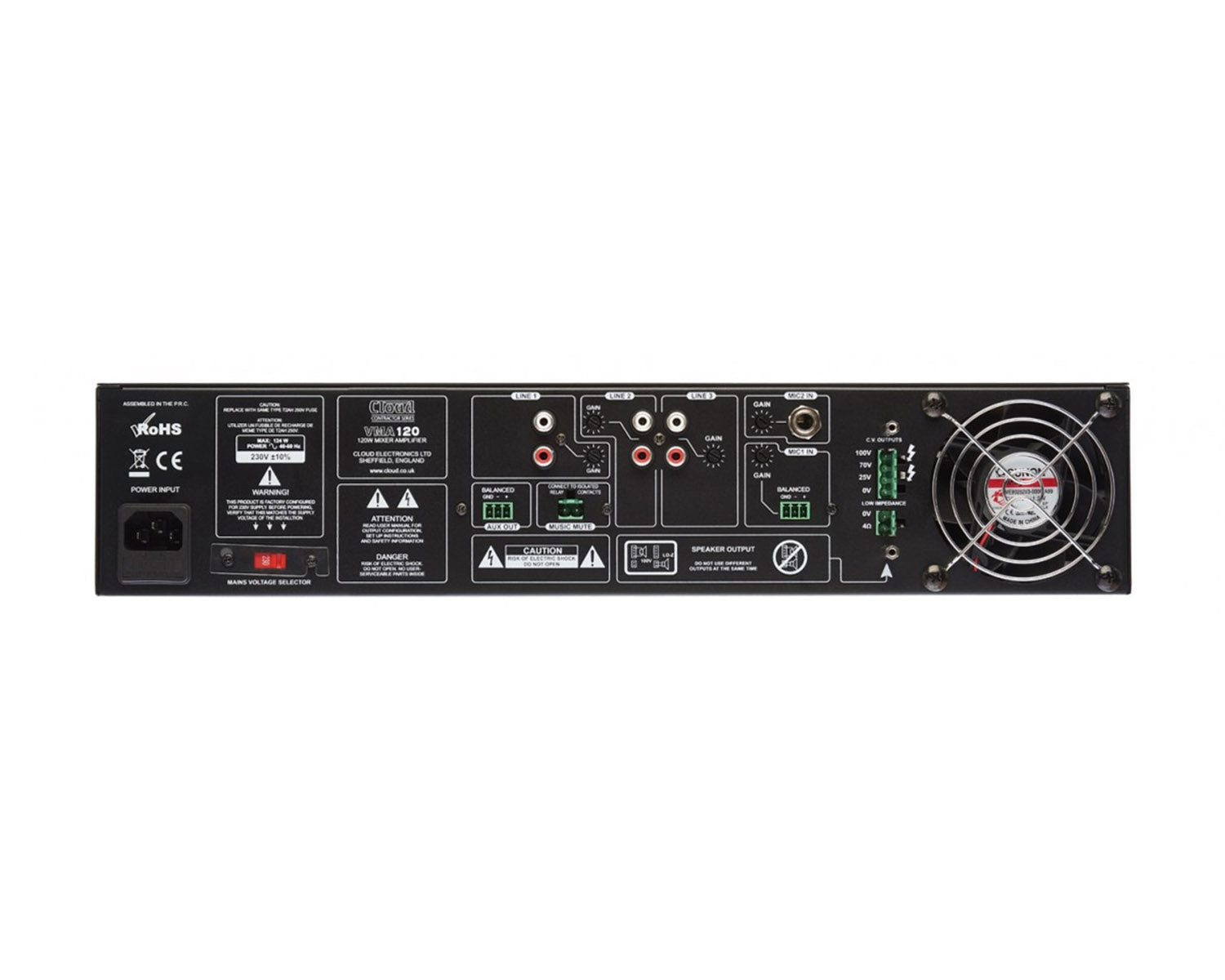 CLOVMA120 - Cloud Contractor VMA120 Mixer Amplifier 4 Line or 2 Mic In 120W 4ohm or 100V Line 2U Image 2