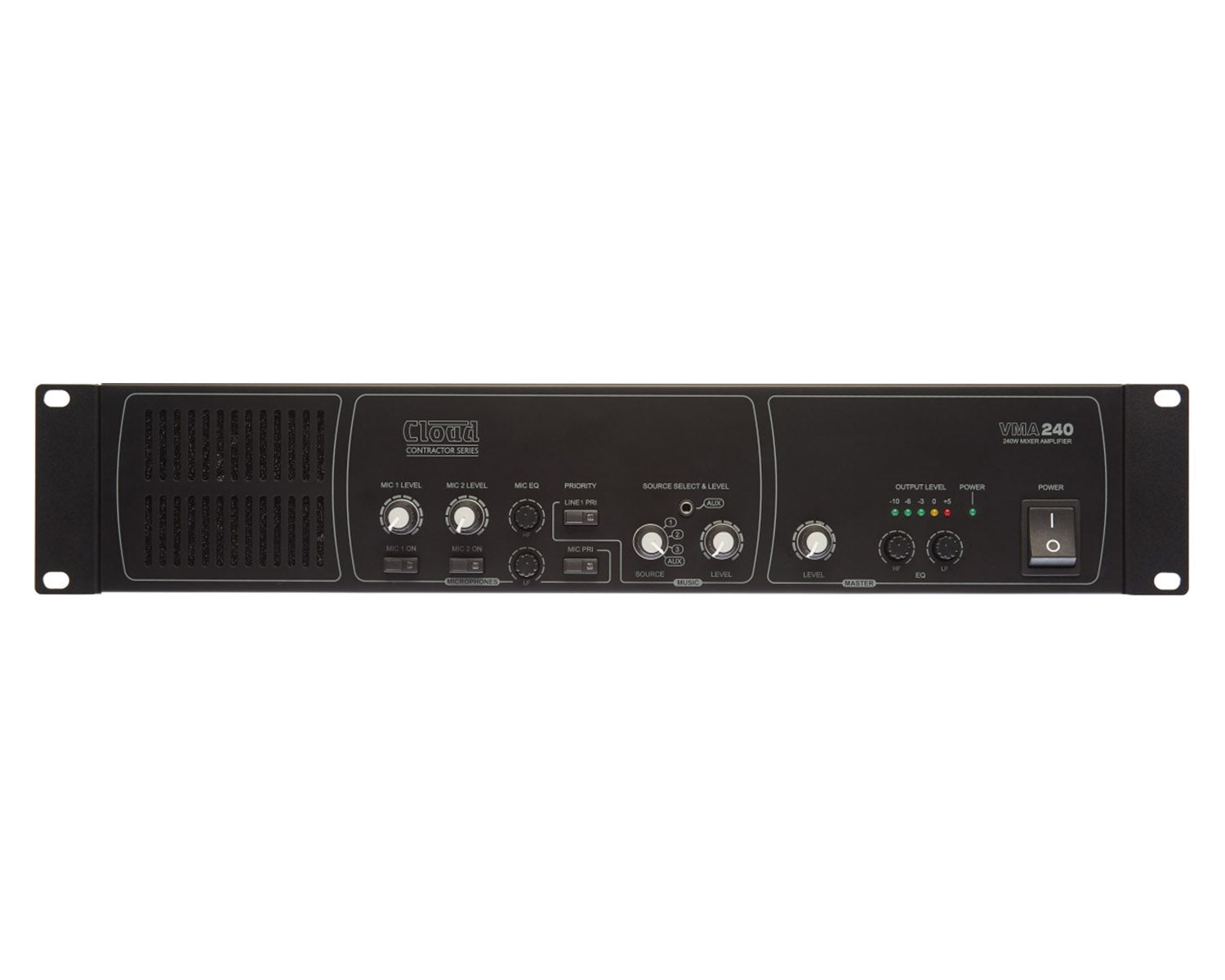 CLOVMA240 - Cloud Contractor VMA240 Mixer Amplifier 4 Line or 2 Mic In 240W 4ohm or 100V Line 2U Image 1