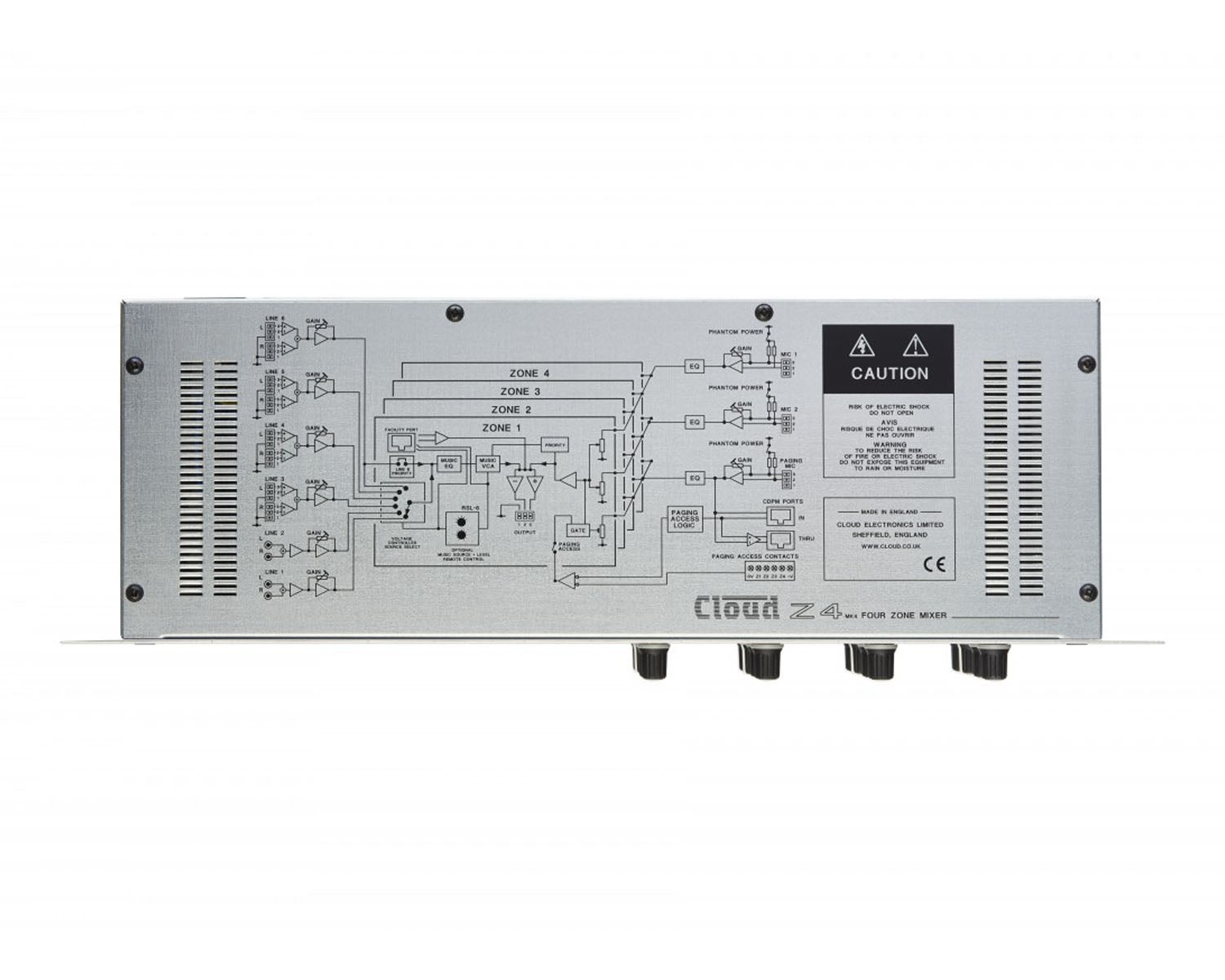 CLOZ4M4 - Cloud Z4 Mk4 Four Zone Mixer 6 Line and 2 Mic and Paging Mic Input 3U Image 3