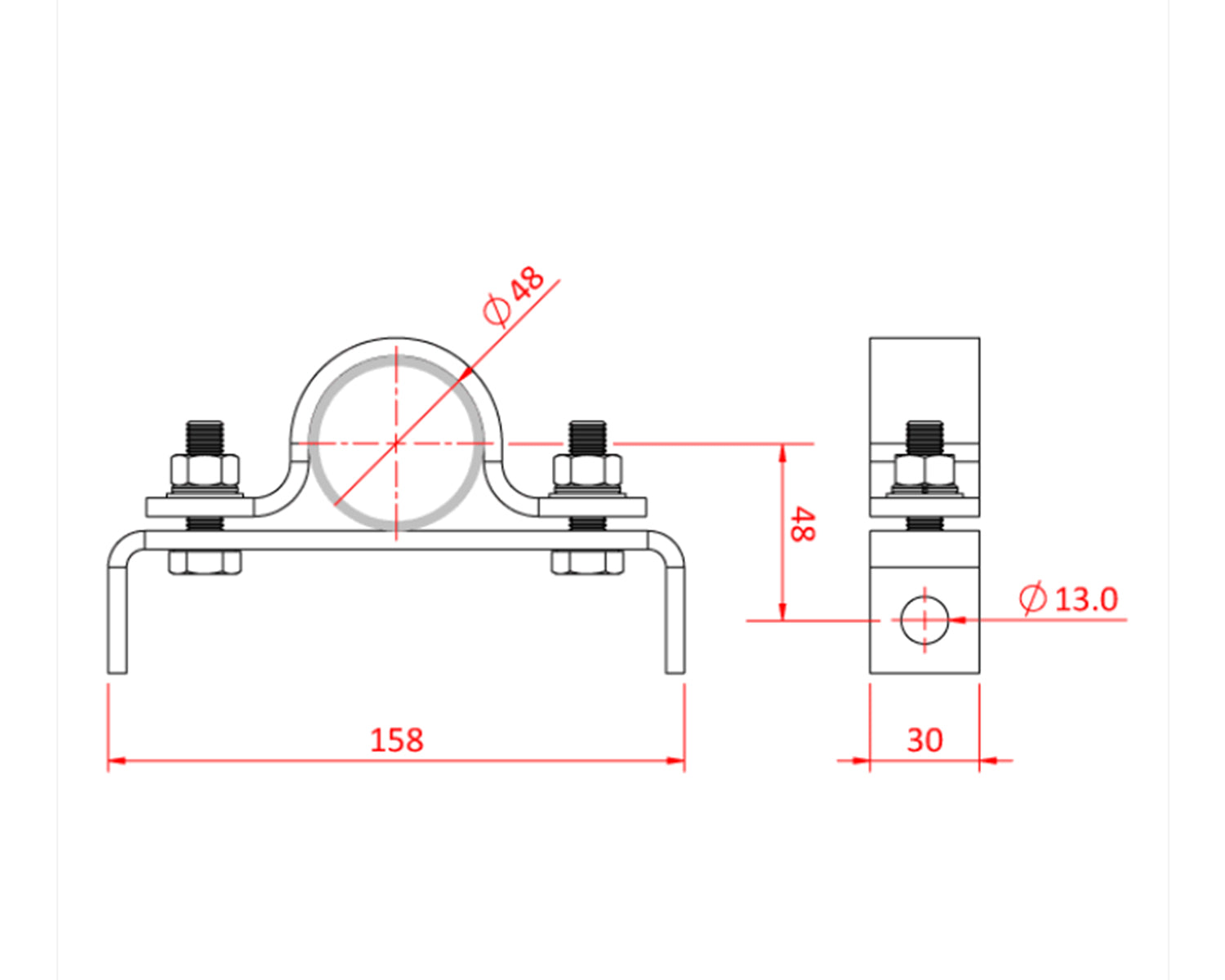 DOUT30300 - Doughty T30300 Stud Hanger for M12 Studding from a 48 51mm Tube Image 2