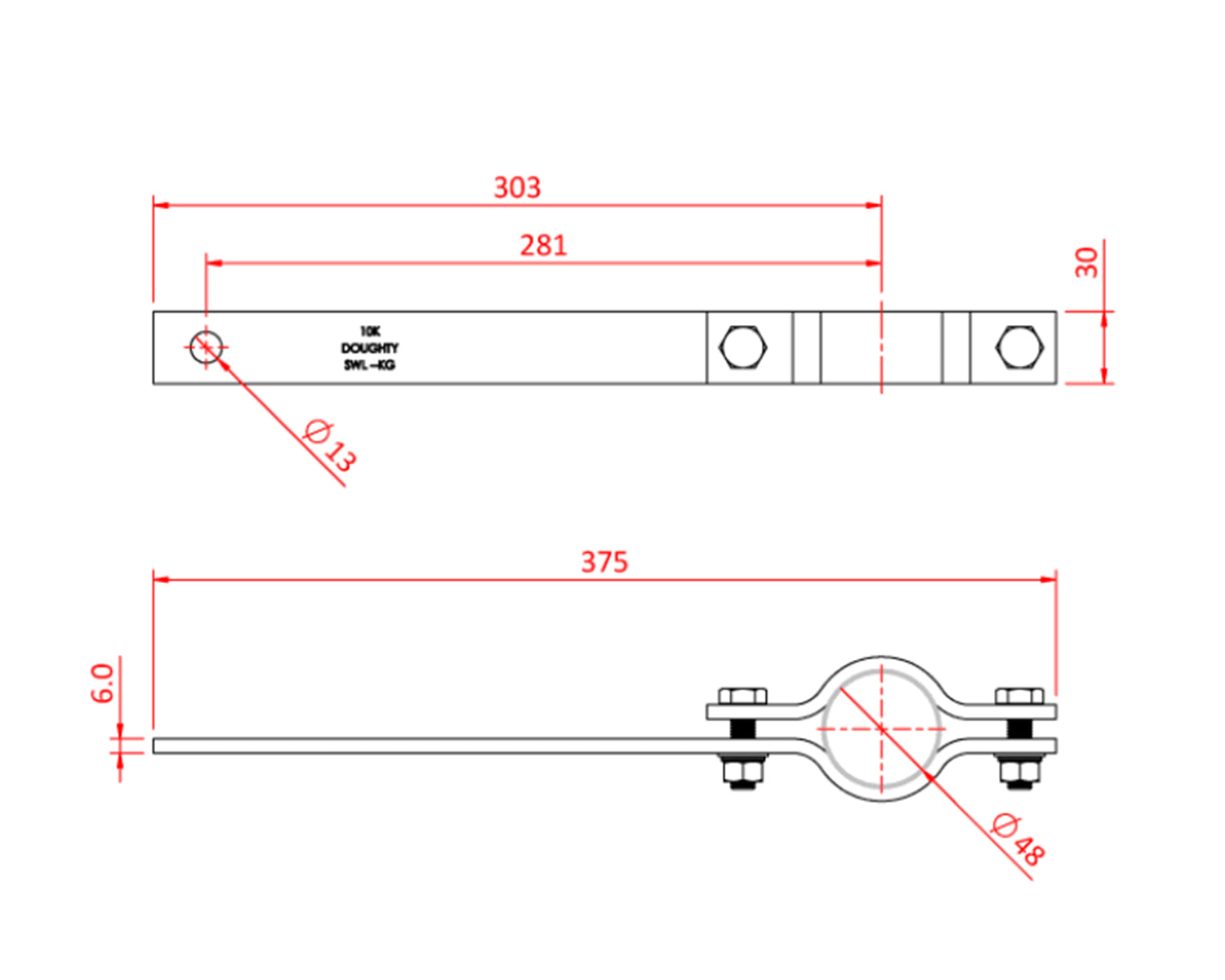 DOUT30600 - Doughty T30600 Boom Arm STRAIGHT for 48 51mm Tubes Image 2
