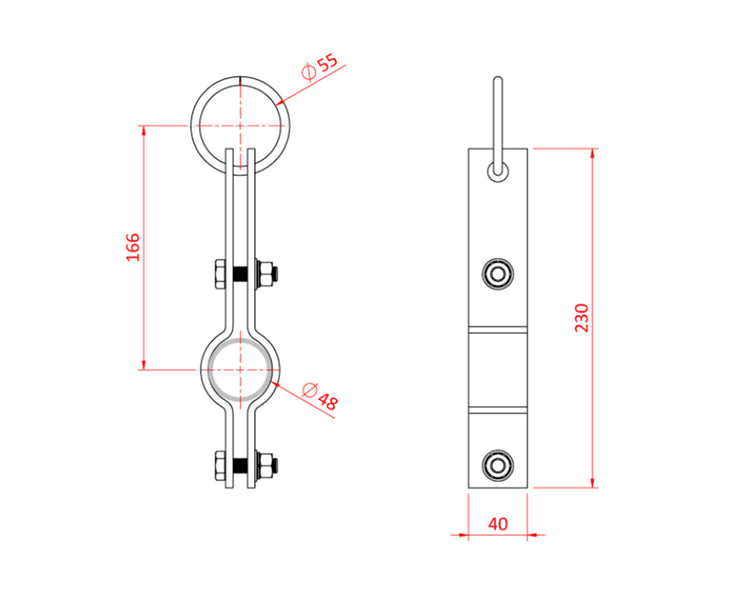 DOUT32001 - Doughty T32001 Hanging Clamps 48mm with Hanging Ring BLACK Image 2