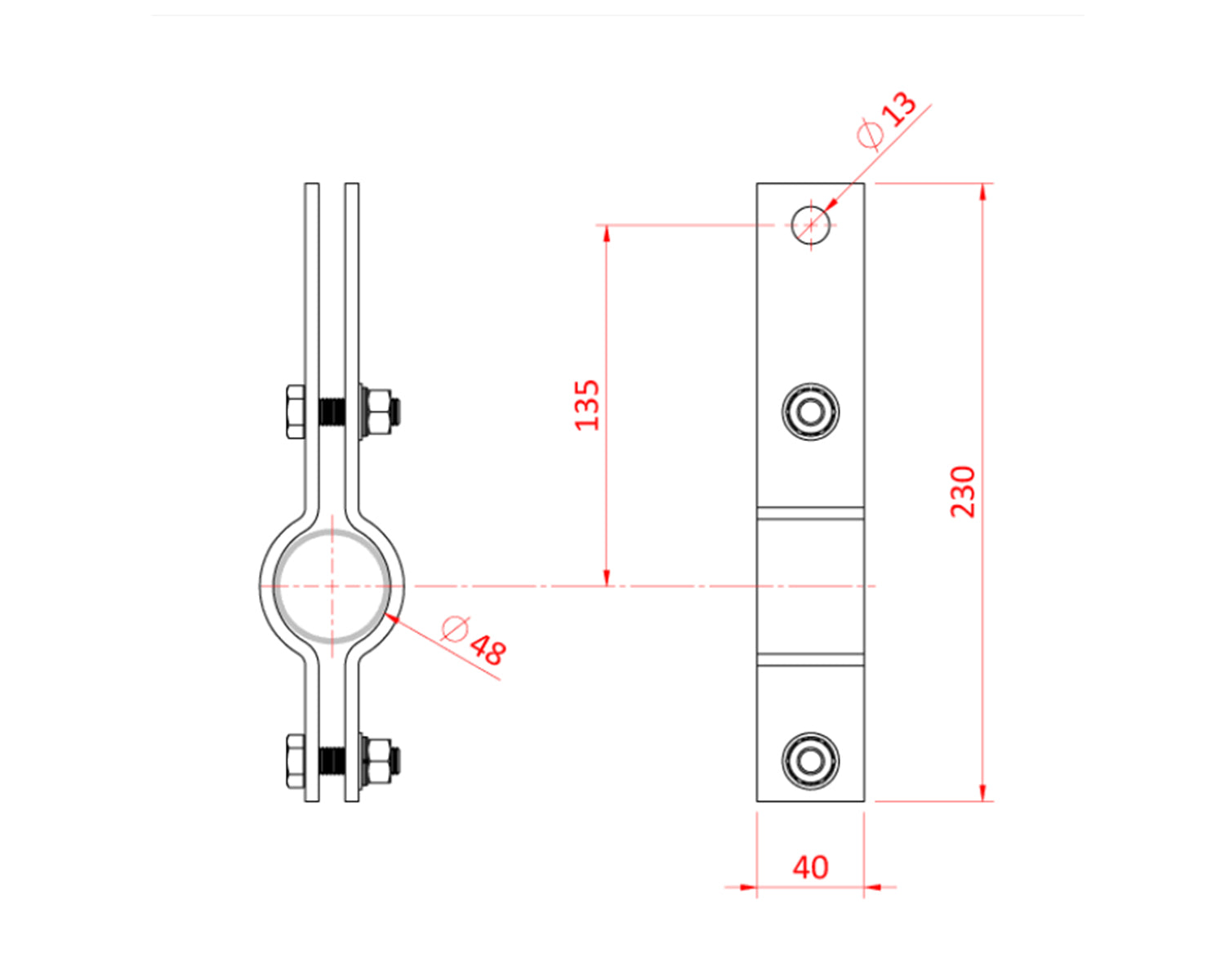 DOUT32100 - Doughty T32100 Hanging Clamps 48mm with 13mm Hole Image 3