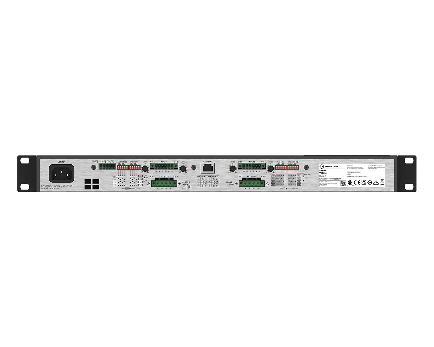 DYNV6004 - Dynacord V600:4 Power Amp 4Ch 600W powerTANK 4ohm or 8ohm or 100V 19inch 1U Image 6