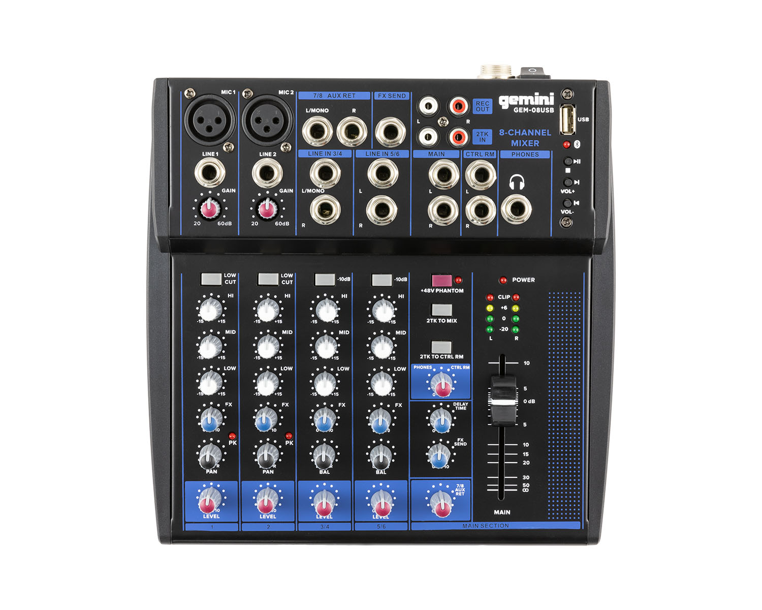 GEMGEM08USB - Gemini GEM 08USB Compact 8 Channel Bluetooth Mixer Image 1