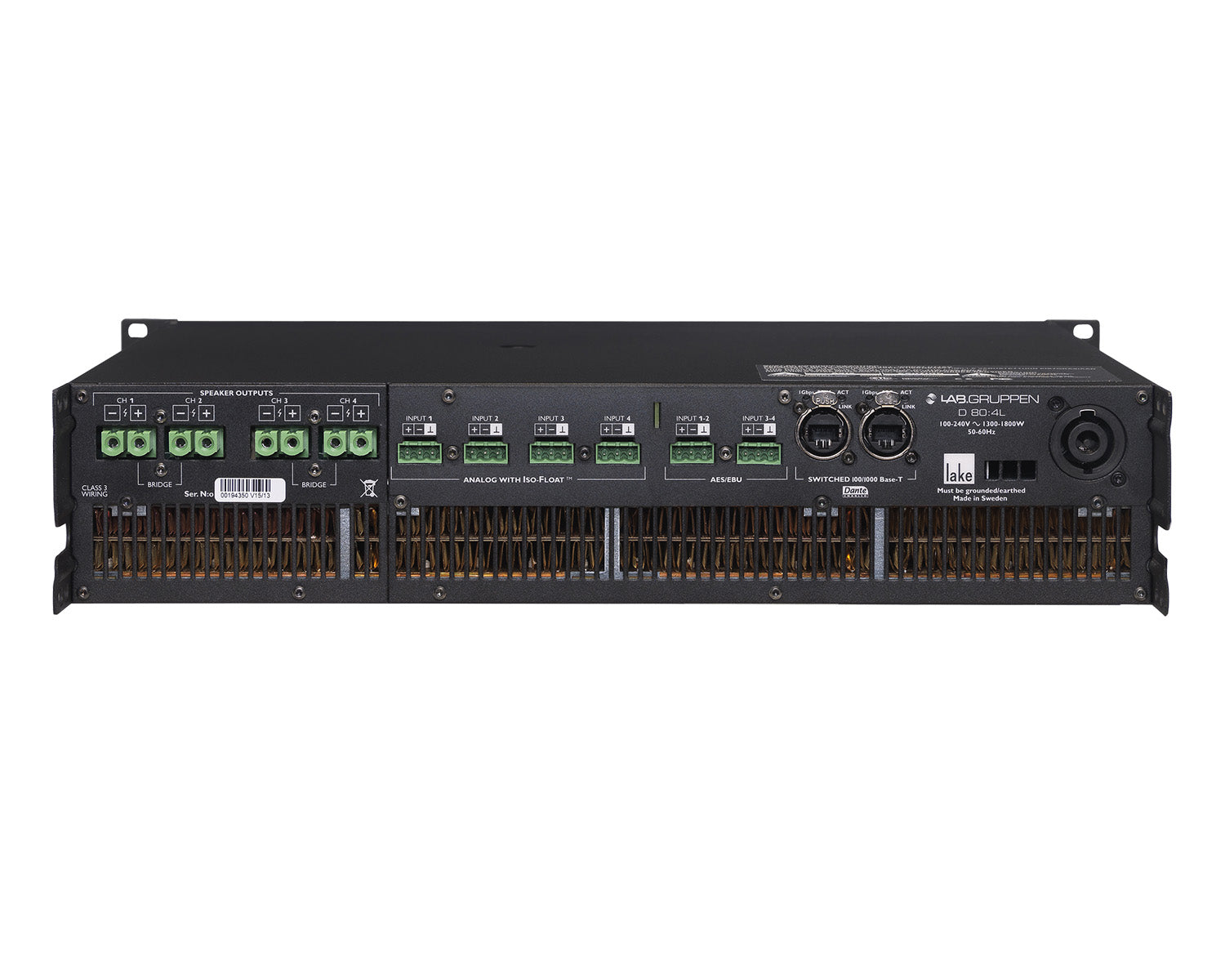 LABD804L - Lab Gruppen D 80:4L 4 Channel High Powered Amplifier 4x2000W DSP and Dante 2U Image 2