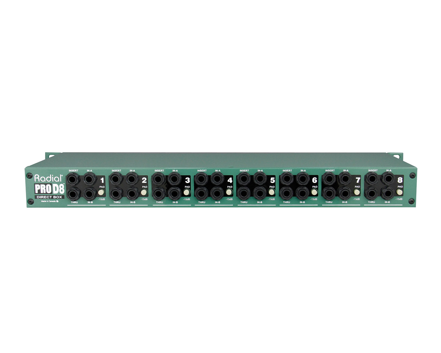 RADPROD8 - Radial ProD8 8 Way Rack Mount DI Box with Reversible Rack Ears 1U  Image 2