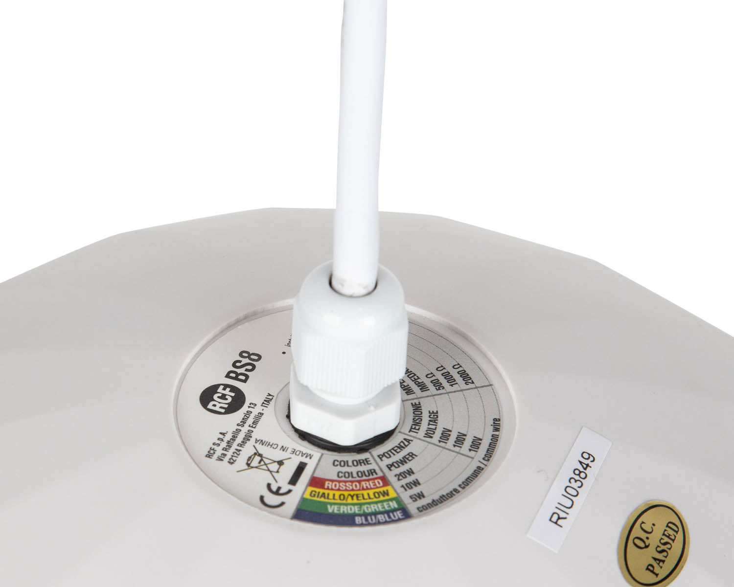 RCFBS8 - RCF BS8 8inch Pendant Ball Speaker with 5m Cable 20W 100V White Image 3