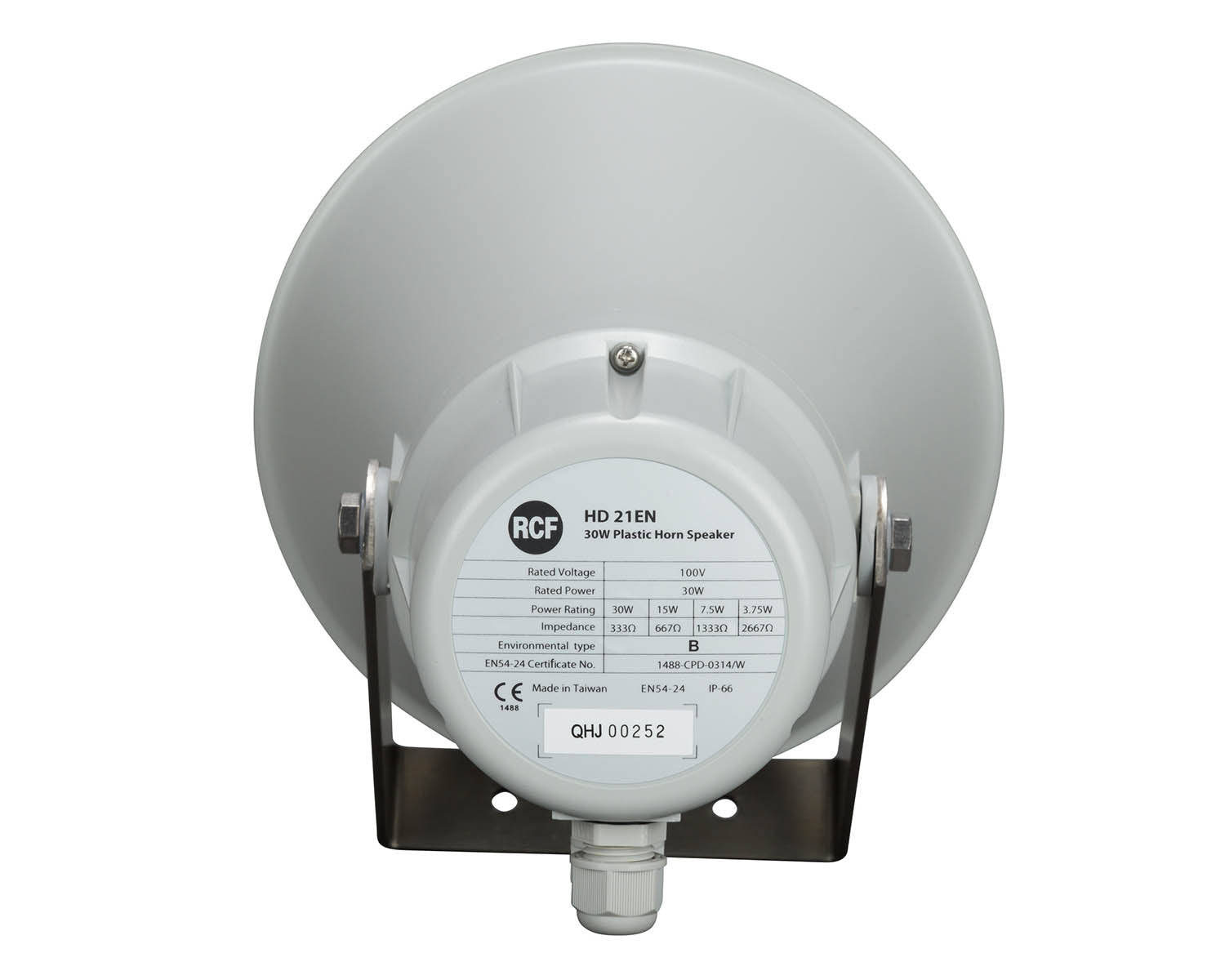 RCFHD21EN - RCF HD21EN Plastic Horn Loudspeaker 30W EN54 24 100V IP66 Grey Image 3