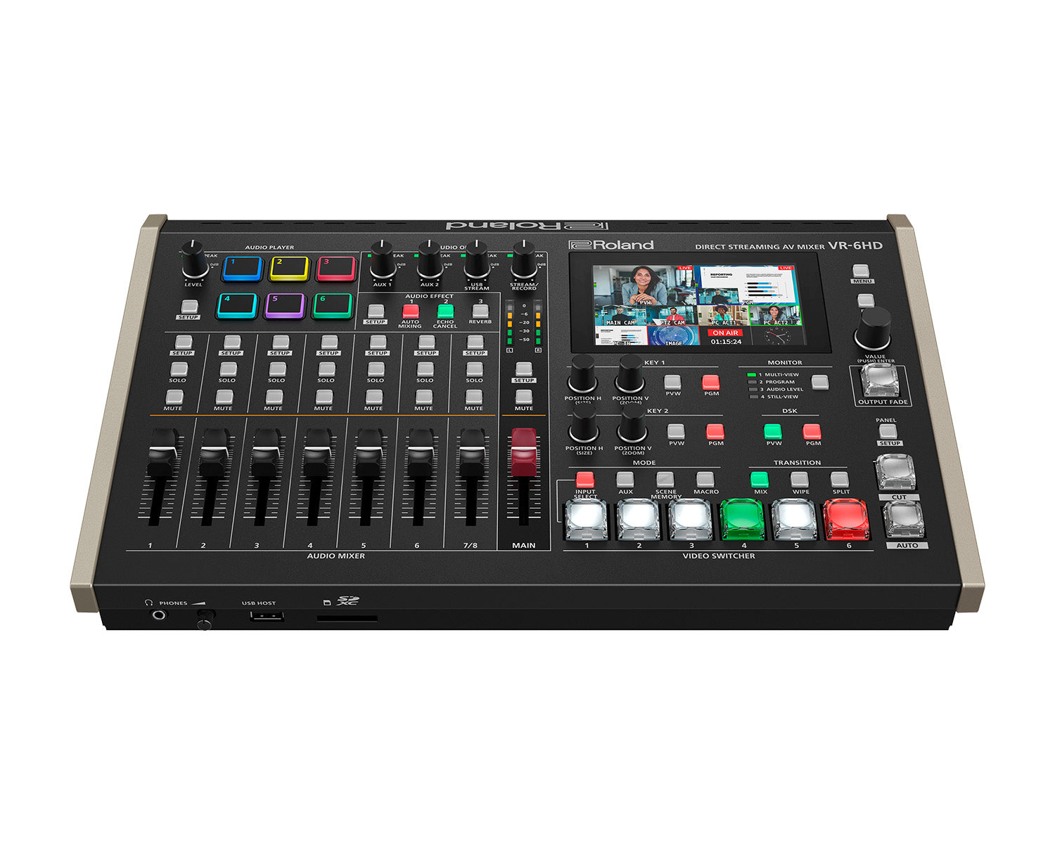 ROLVR6HD - Roland Pro AV VR 6HD Direct Streaming AV Mixer HDMI 6 In or 3 Out and USB C Streaming Image 1