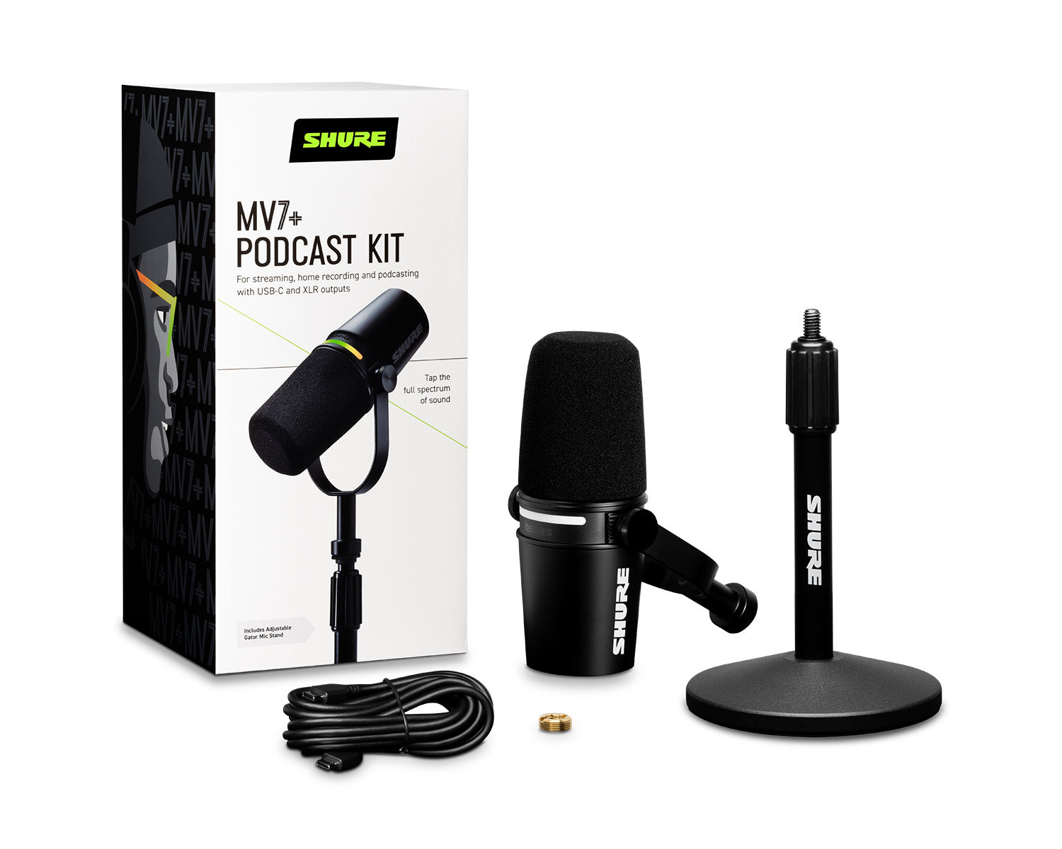 SHUMV7KBNDL - Shure MV7 and K BNDL Dynamic Podcast LED Microphone with Stand Black Image 1