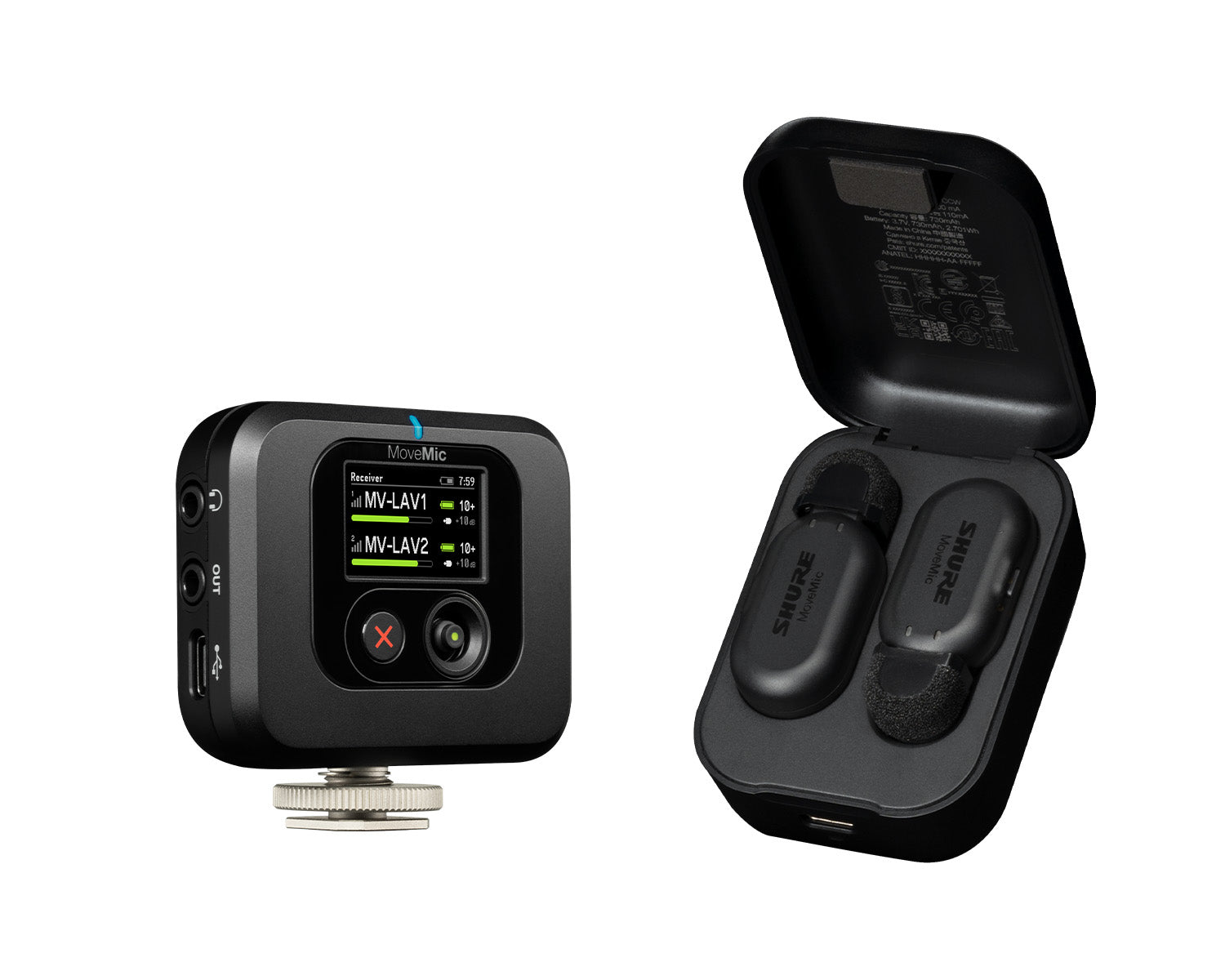 SHUMVTWOKITZ6 - Shure MoveMic Two Reciever Kit 2 Ch Wireless Lav System 2xMics and Reciever Image 1
