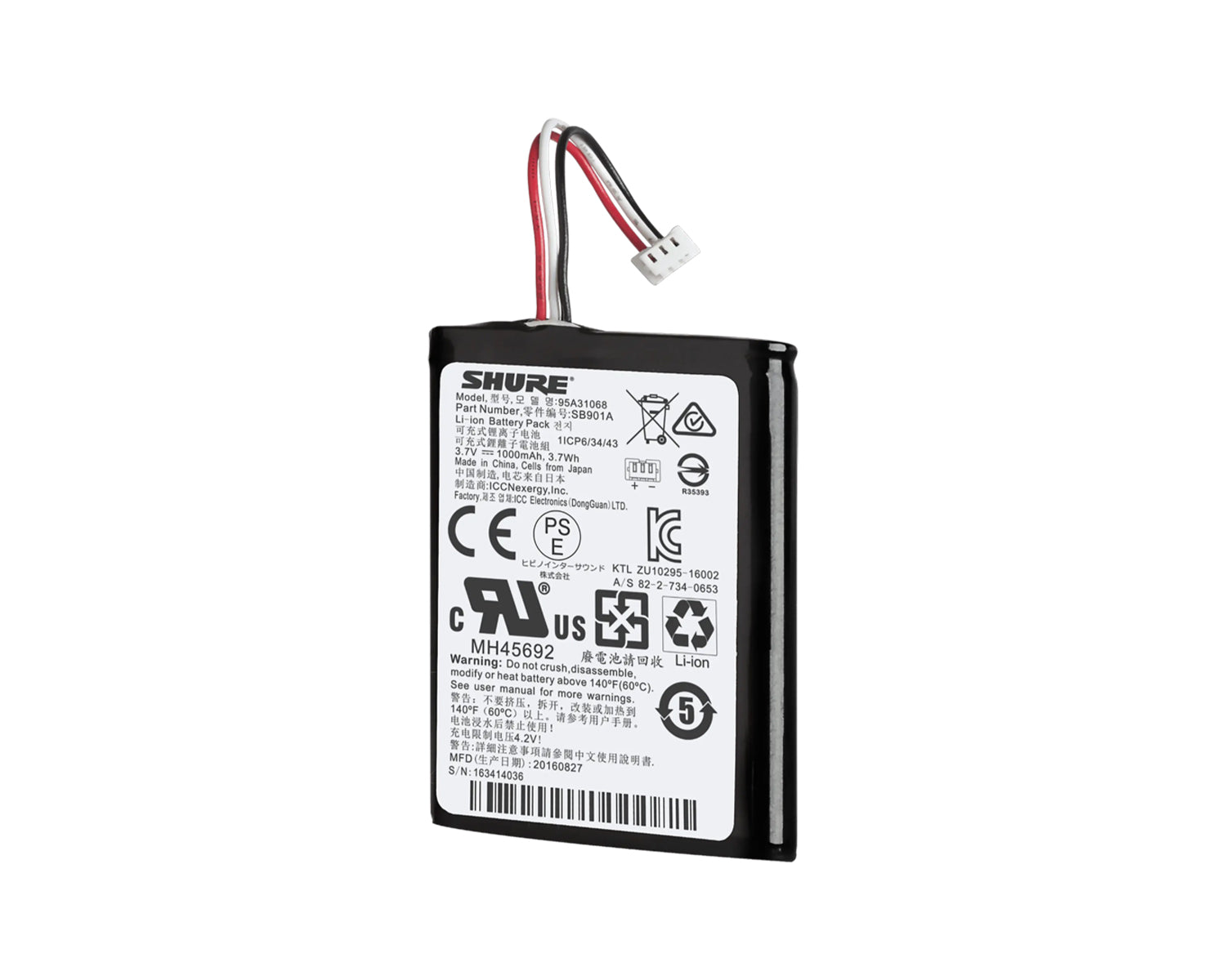 SHUSB901A - Shure SB901A Rechargeable Battery for Microflex Wireless Systems Image 1