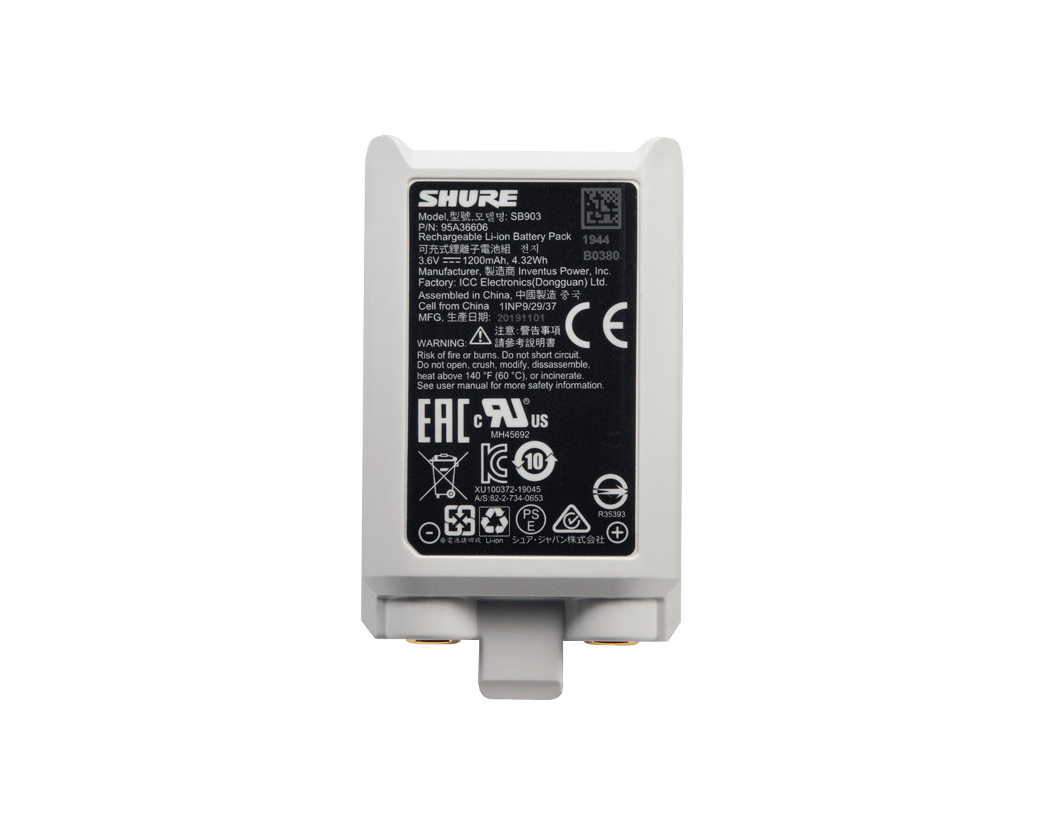 SHUSB903 - Shure SB903 Rechargeable Battery for SLX D Wireless Mic Systems Image 1