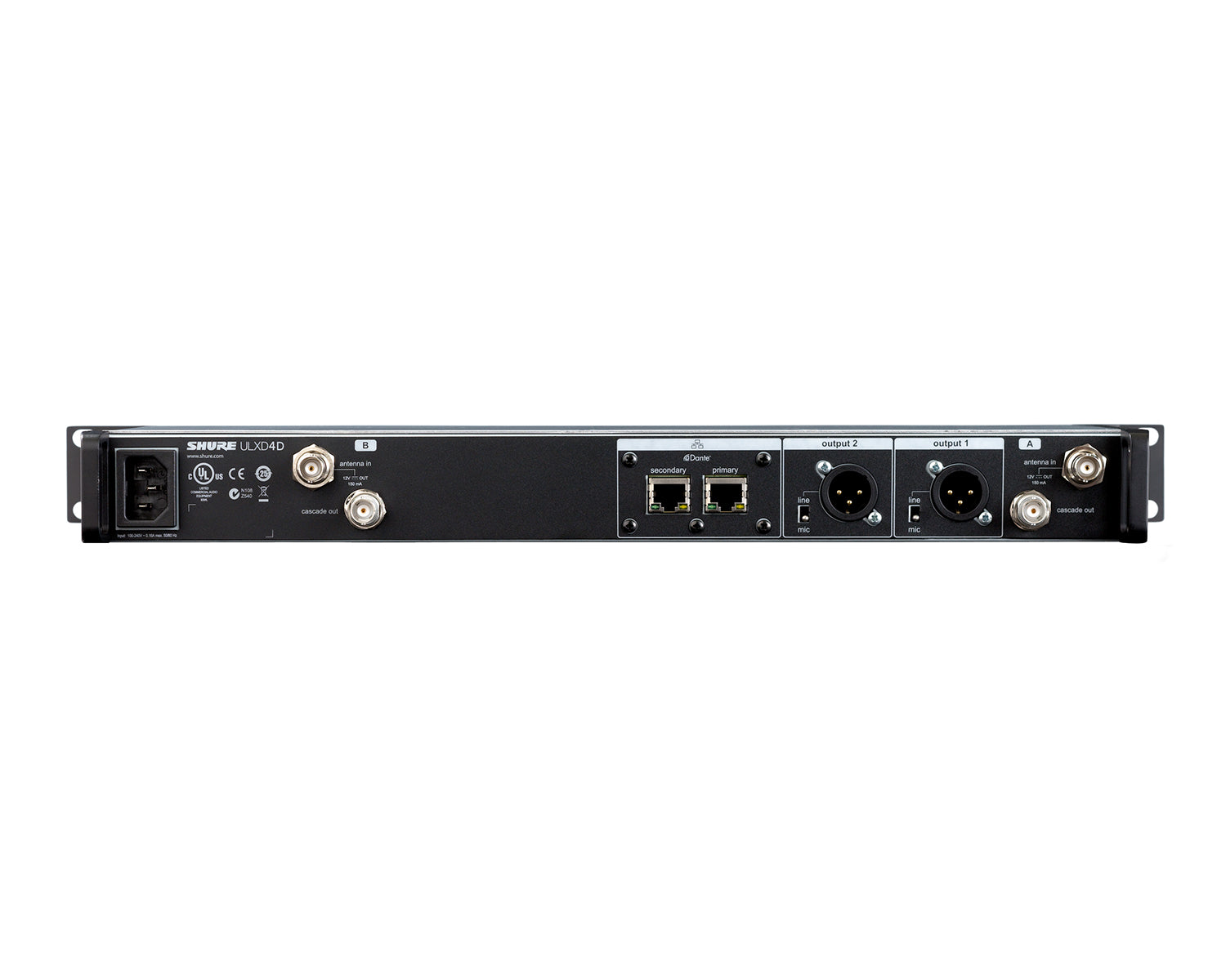 SHUULXD4DUKK51 - Shure ULXD4D Dual Digital Wireless Rackmount Dante Receiver 1U K51 CH38 Image 2
