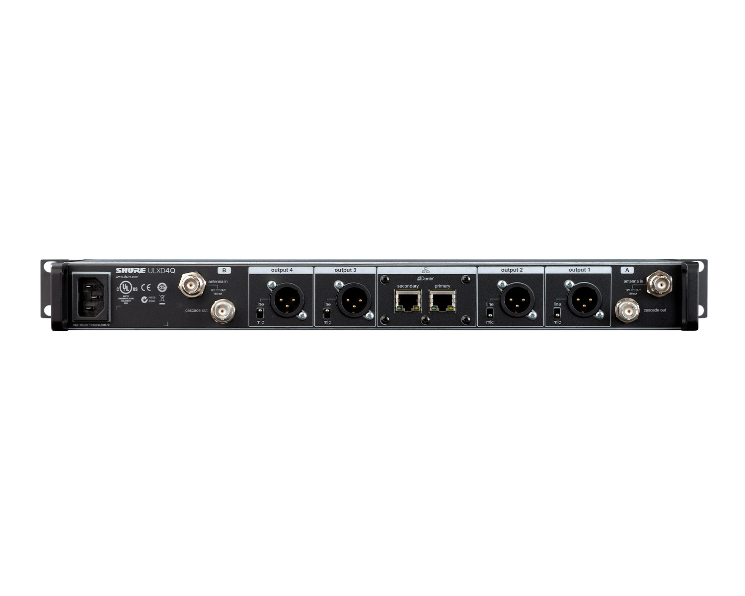 SHUULXD4QUKK51 - Shure ULXD4Q Quad Digital Wireless Rackmount Dante Receiver 1U K51 CH38 Image 2