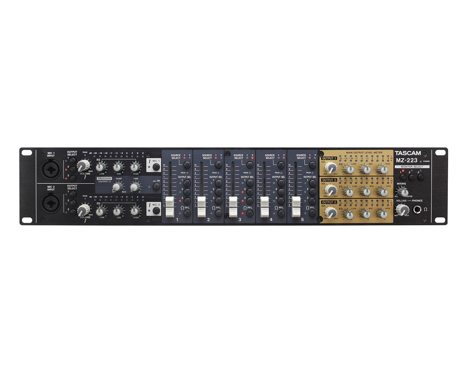 TASMZ223 - TASCAM MZ 223 3 Zone Install Mixer with 5 Line and 2 Mic Inputs 2U Image 1