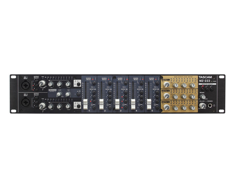 TASMZ223 - TASCAM MZ 223 3 Zone Install Mixer with 5 Line and 2 Mic Inputs 2U Image 1