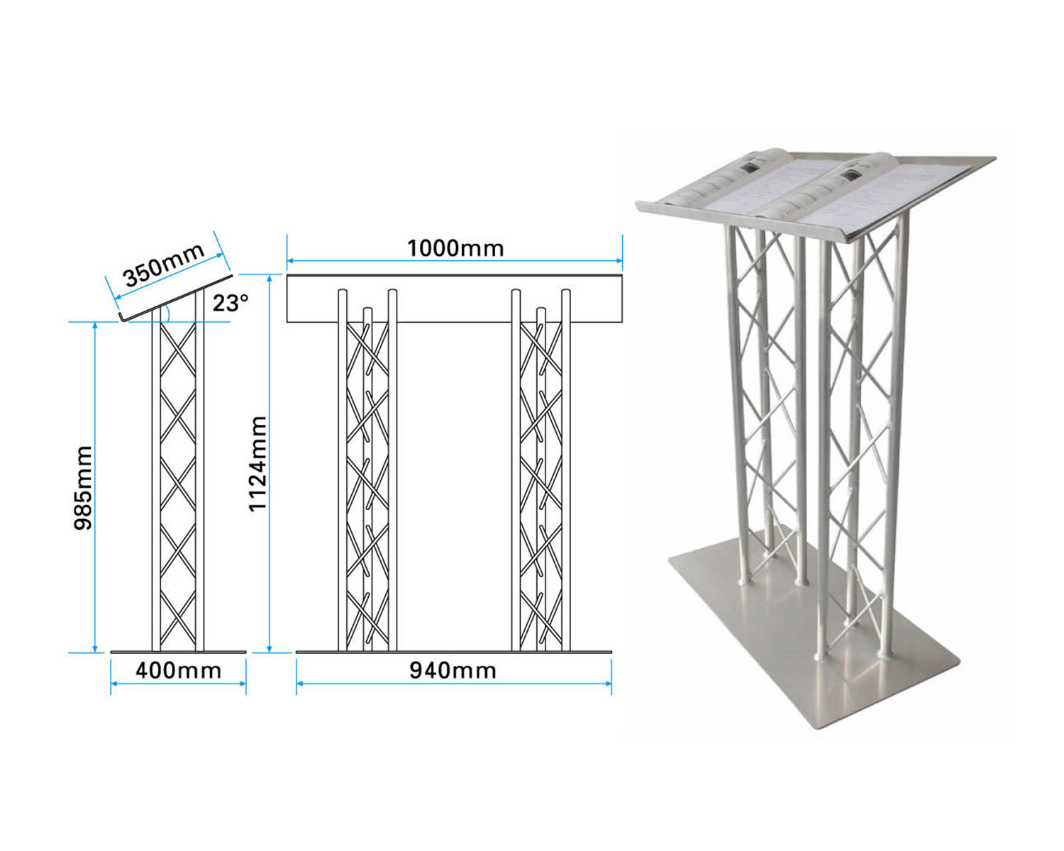 TRI100DLA - Trilite by OPTI 100 Series Double Truss Lectern in Natural Aluminium Finish Image 2