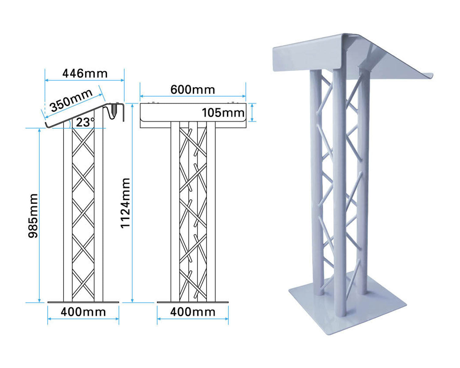 TRI200PLNA - Trilite by OPTI 200 Series Premier Truss Lectern in Natural Aluminium Finish Image 2