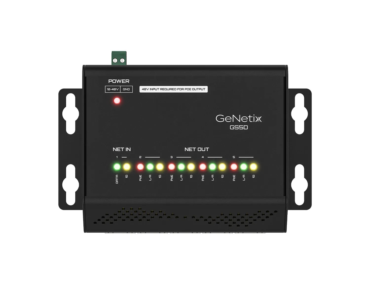 GeNetix GS5D 5-Port PoE Unmanaged Network Switch DIN Rail Mount