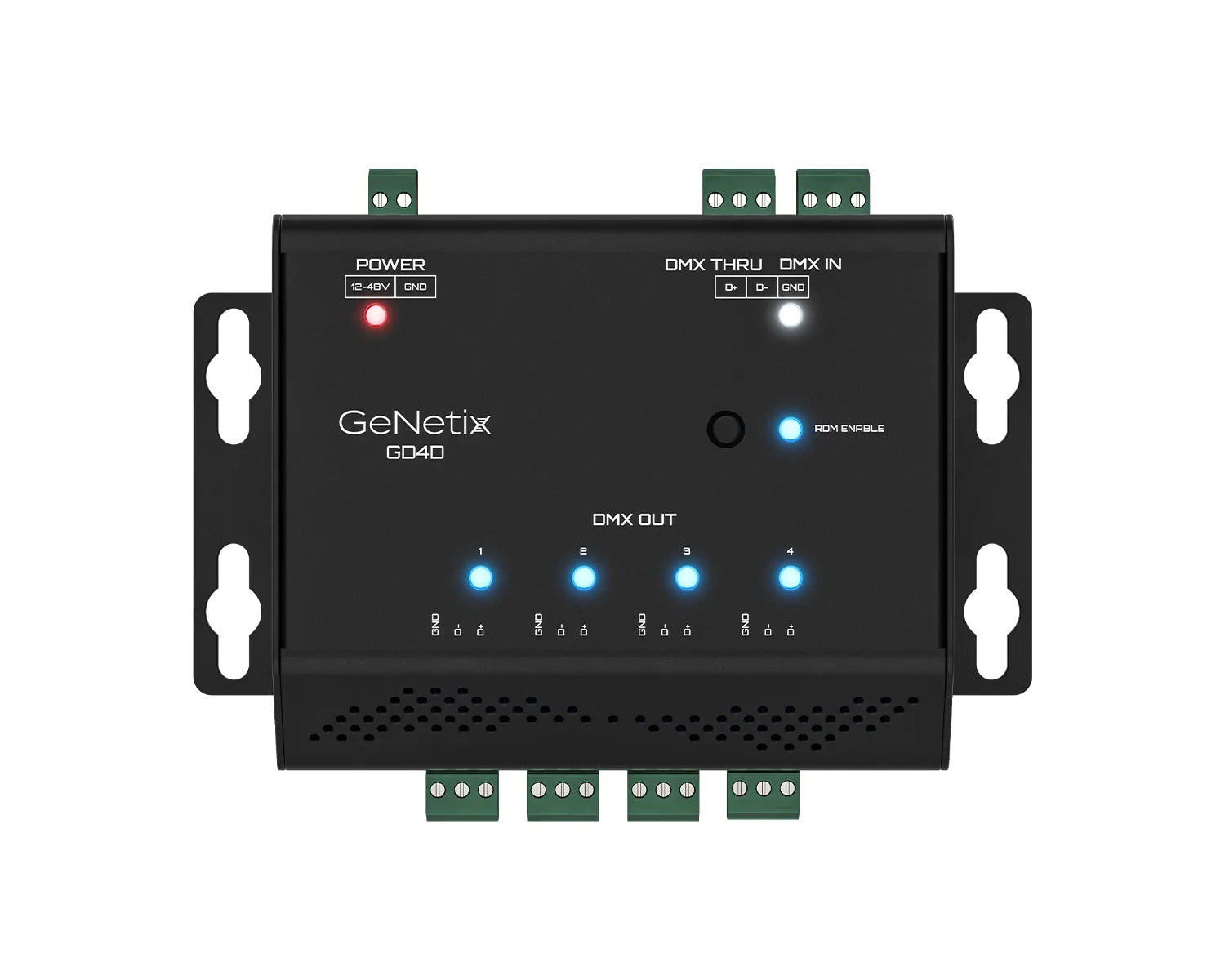 GeNetix GD4D 4-Port Phoenix DMX Splitter DIN Rail Mount