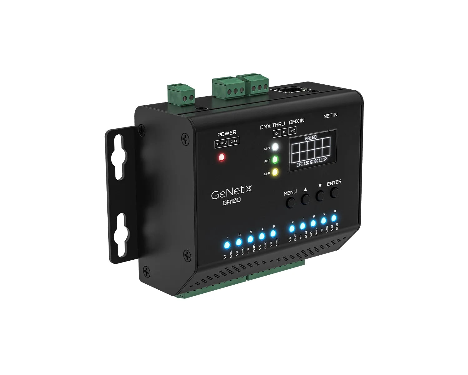 GeNetix GA10D DMX to 10x 0-10v Interface DIN Rail Mount
