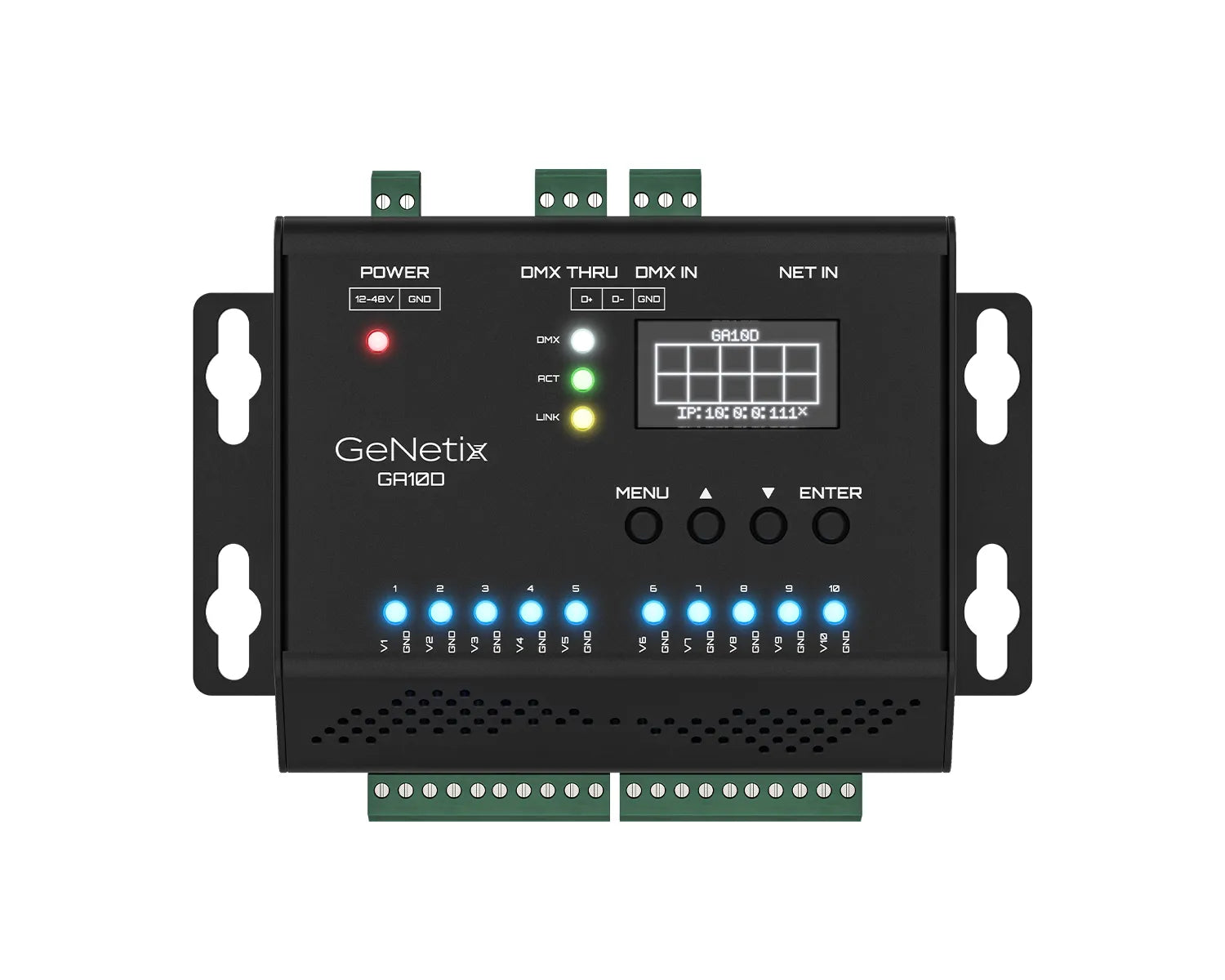 GeNetix GA10D DMX to 10x 0-10v Interface DIN Rail Mount