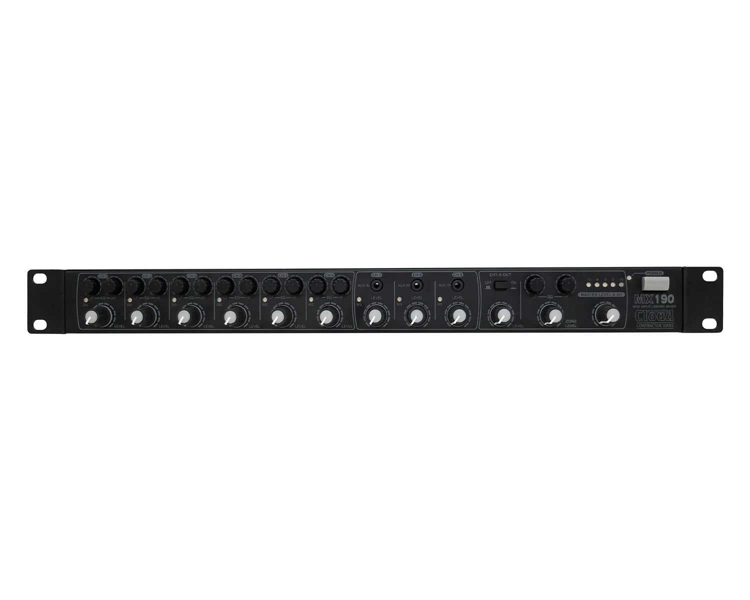MX190 9Ch Mixer 6-Mic/Line XLR / 3-Stereo Inputs with EQ 1U