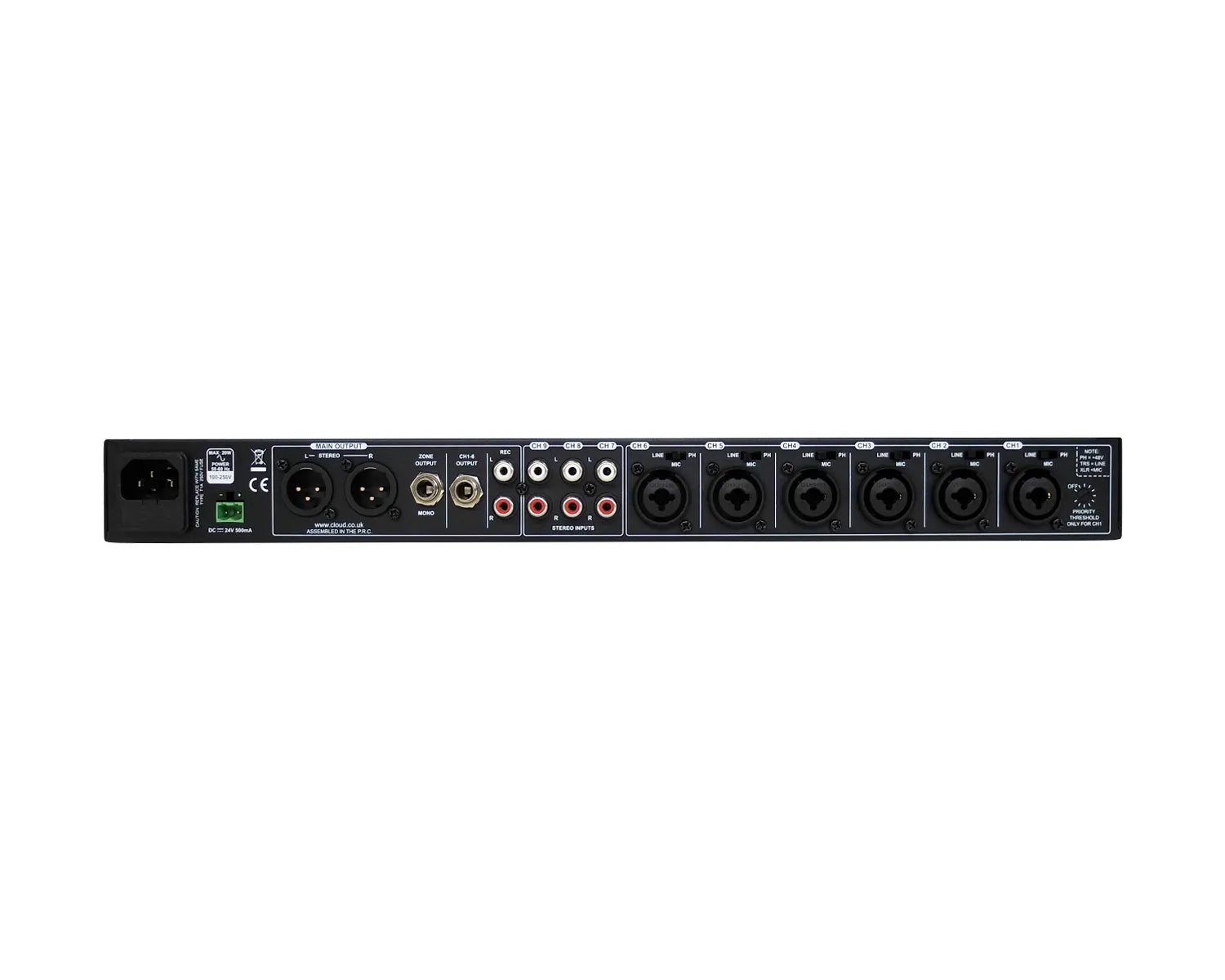 MX190 9Ch Mixer 6-Mic/Line XLR / 3-Stereo Inputs with EQ 1U