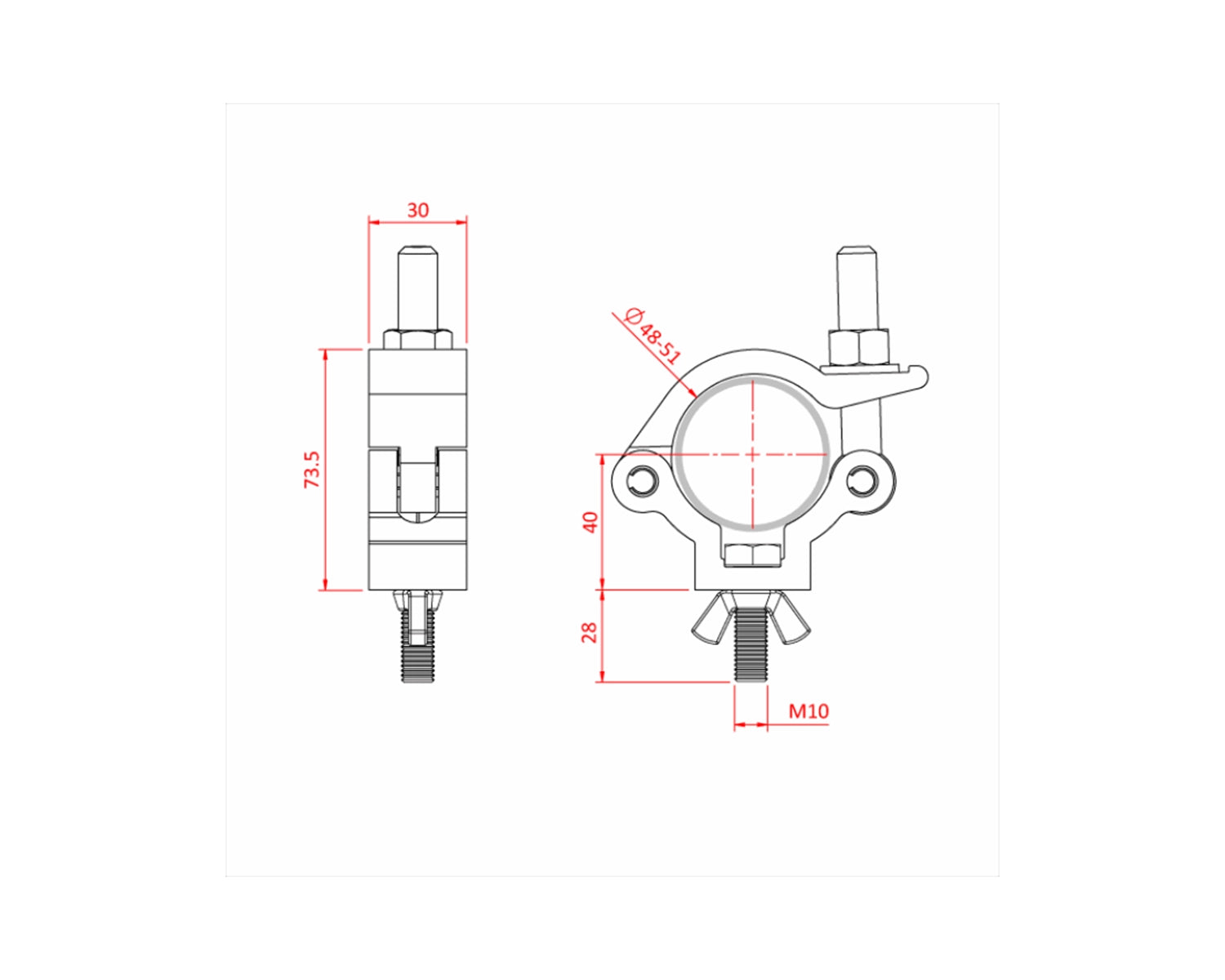 IP58086 All Weather Slimline Half Coupler 48-51mm WLL 300kg Black