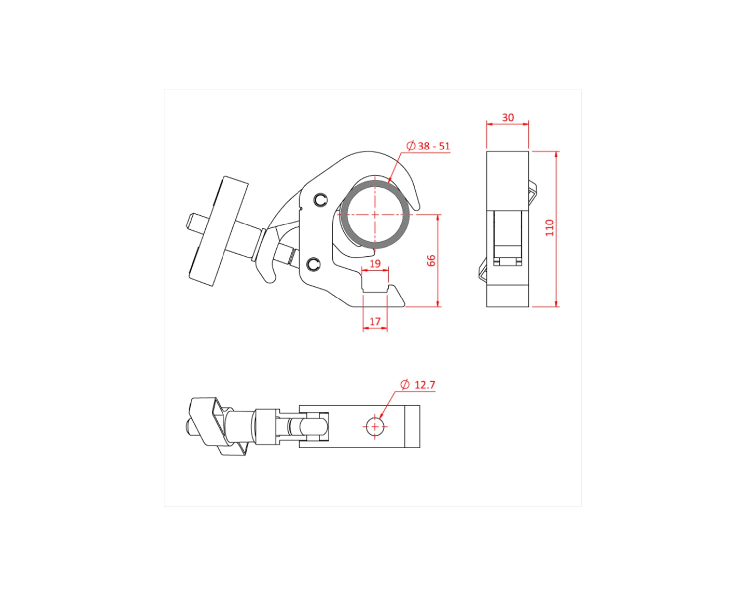 IP58301 All Weather Slimline Quick Trigger Clamp 38-51mm Silver