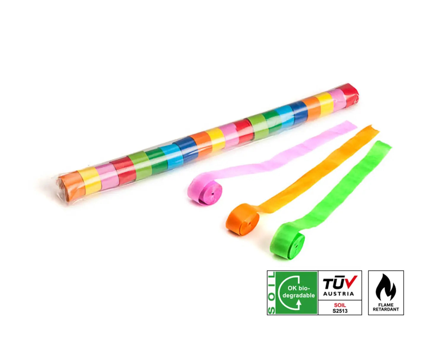 Wide Biodegradable Stadium Streamers 20m x2.5 cm Multicolour 20pc