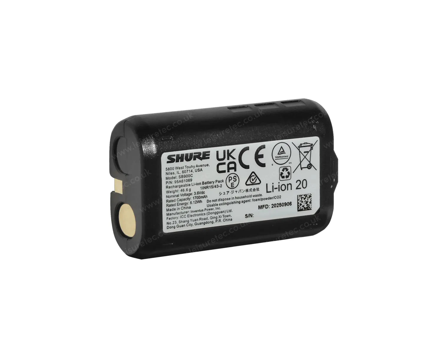 SB900C Rechargeable 1700 mAh Battery for QLX-D / ULX-D / PSM