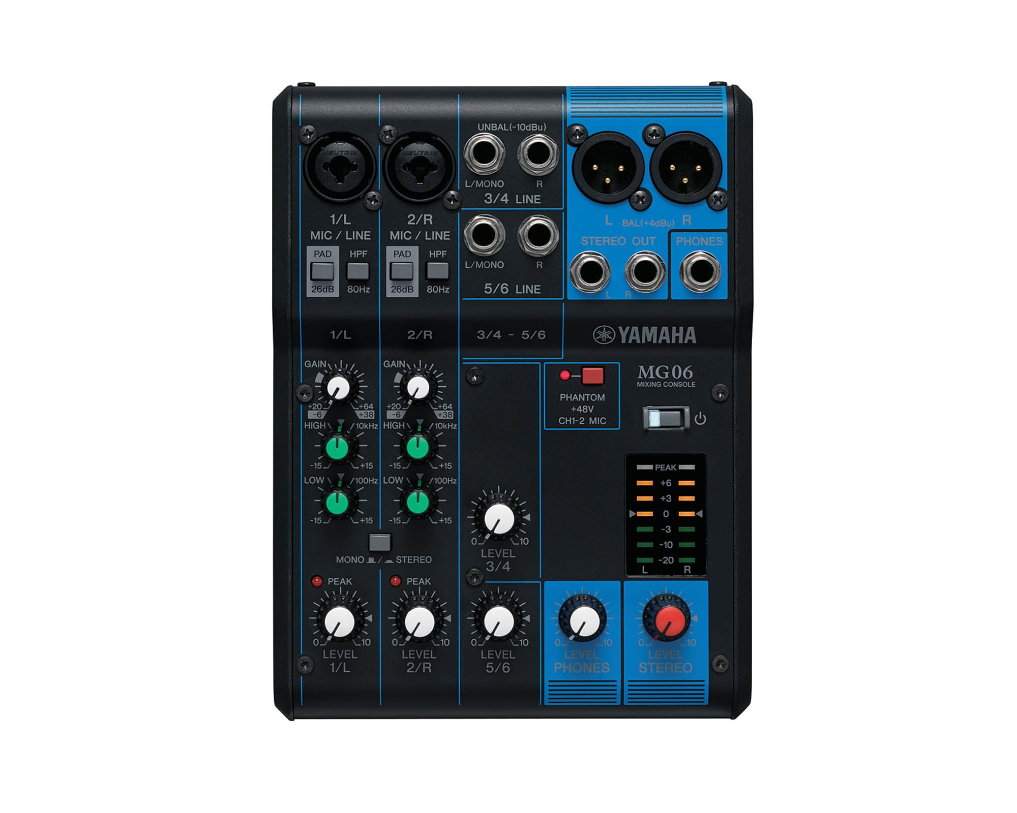 YAMMG06 - Yamaha MG06 6 Channel Mixing Console 2 Mic or 6 Line with Knobs Image 1