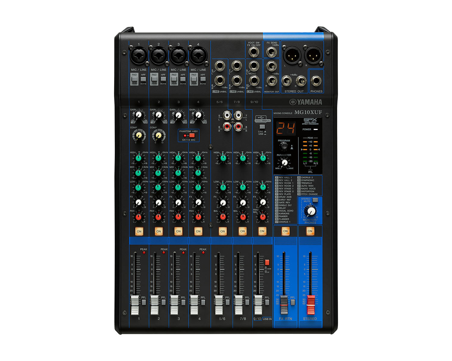 YAMMG10XUF - Yamaha MG10XUF 10 Ch Mixing Console 4 Mic or 10 Line and SPX with Faders Image 1
