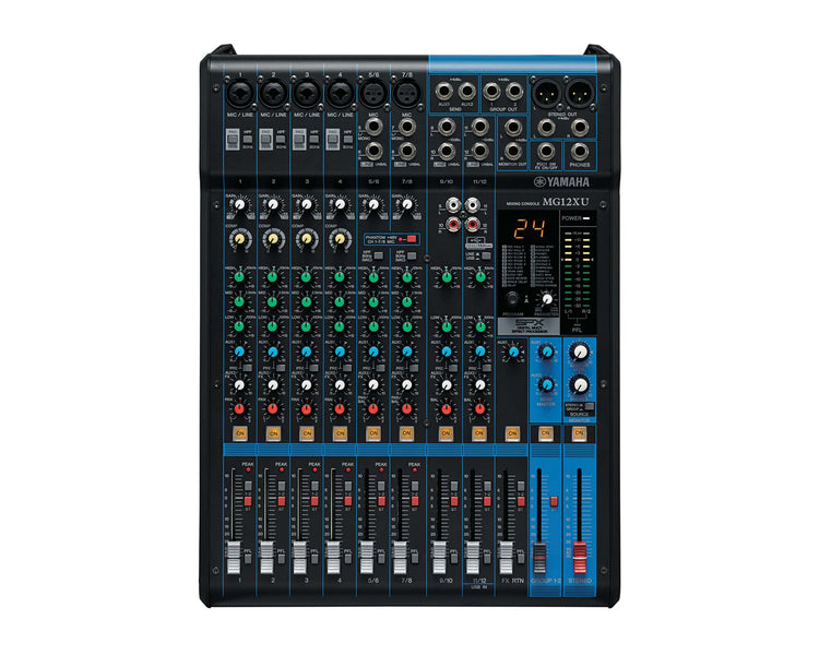 YAMMG12XU - Yamaha MG12XU 12 Ch Mixing Console 6 Mic or 12 Line and SPX with Faders Image 1
