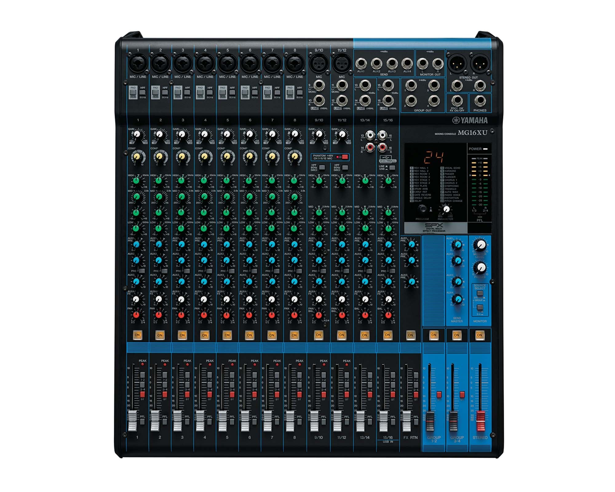 YAMMG16XU - Yamaha MG16XU 16 Ch Mixing Console 10 Mic or 16 Line and SPX with Faders Image 1