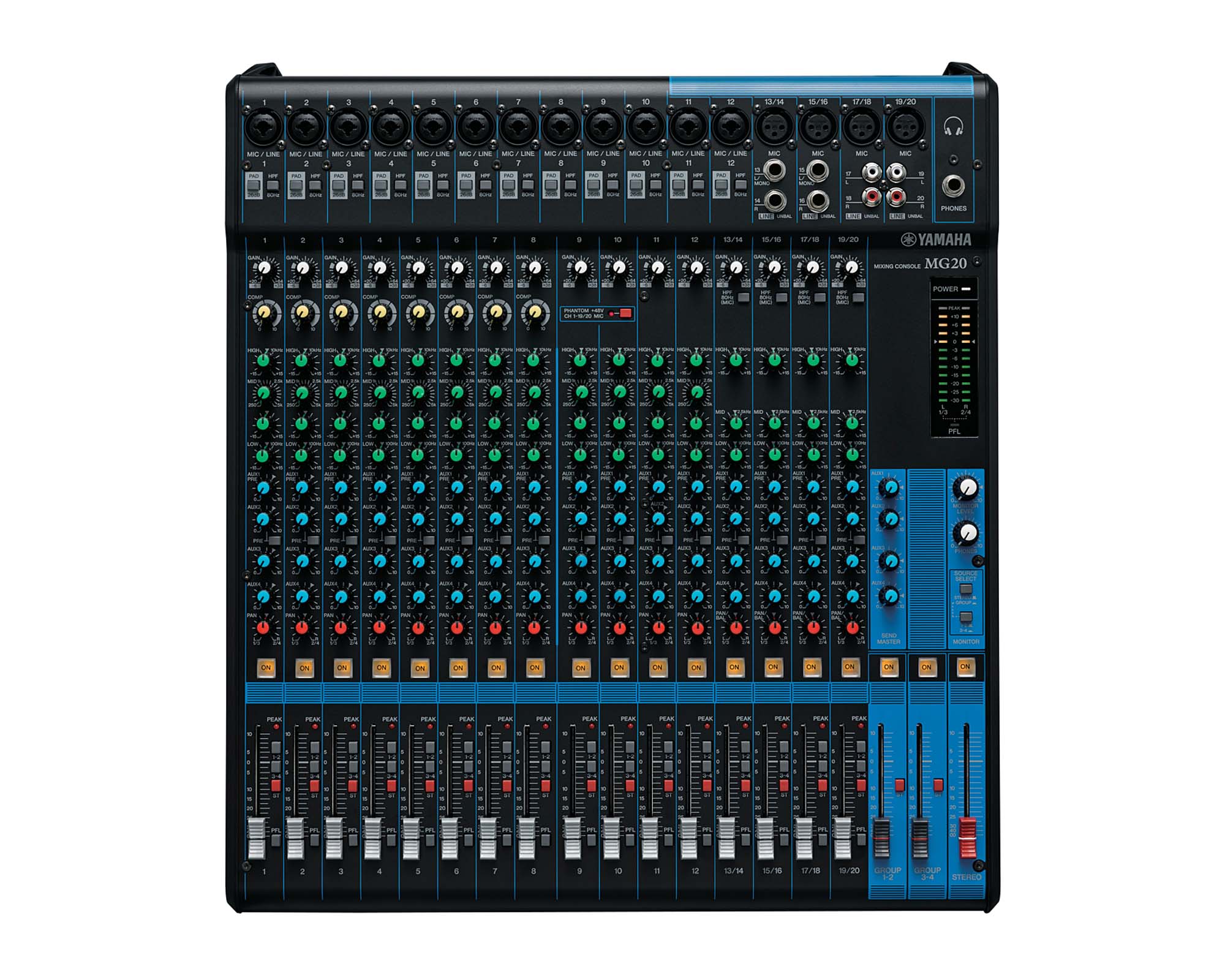YAMMG20 - Yamaha MG20 20 Channel Mixing Console 16 Mic or 20 Line with Faders Image 1