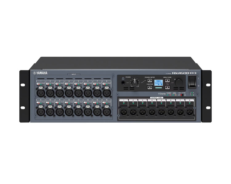 YAMRIO1608D3 - Yamaha Rio1608 D3 Dante Network Rack 16in or 8out with Dual PSU and OLED Image 1