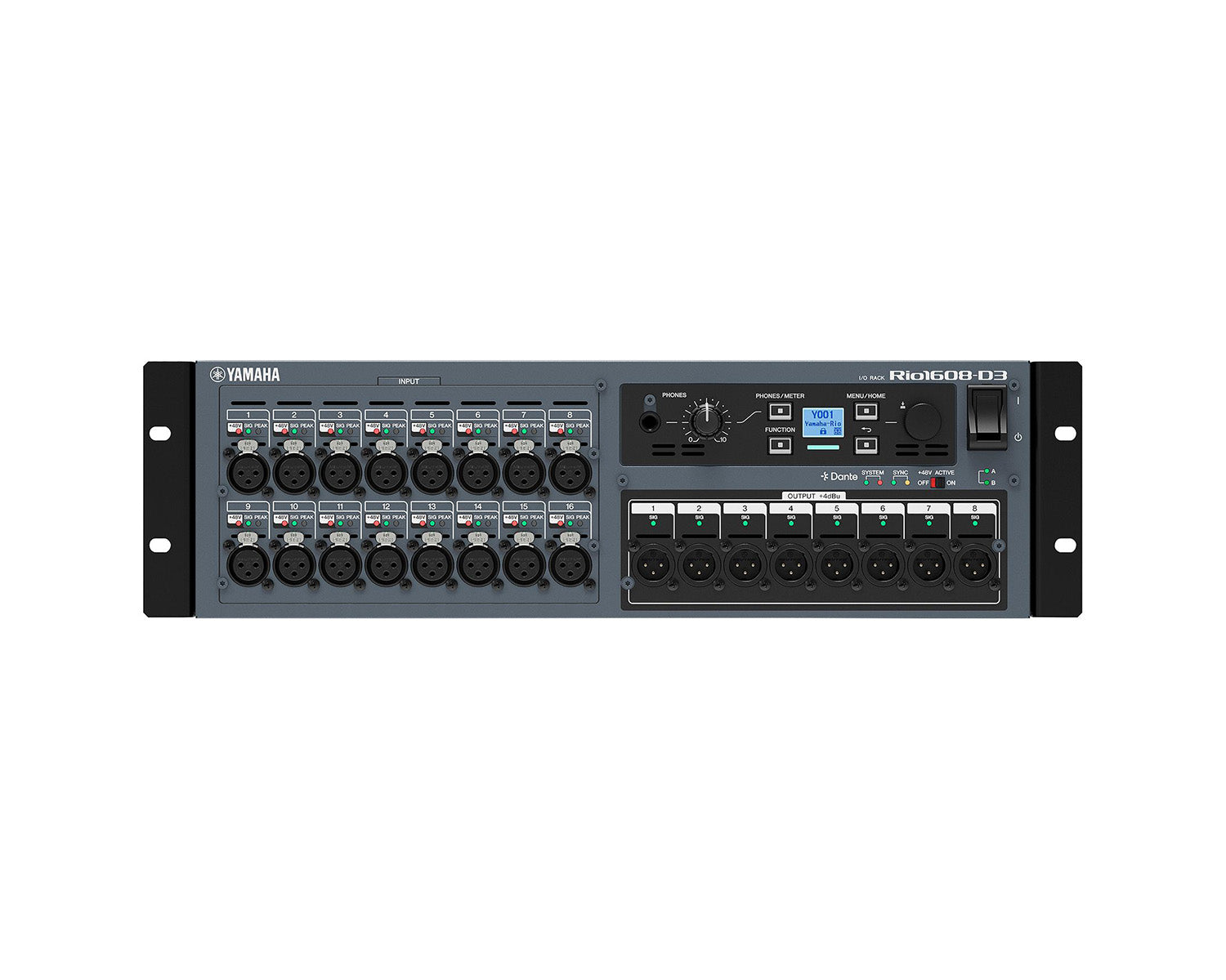 YAMRIO1608D3 - Yamaha Rio1608 D3 Dante Network Rack 16in or 8out with Dual PSU and OLED Image 2