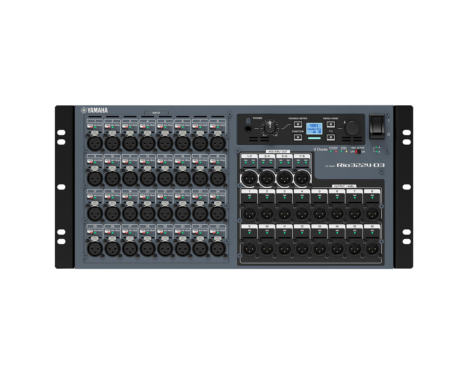 YAMRIO3224D3 - Yamaha Rio3224 D3 Dante Network Rack 32in or 24out with Dual PSU and OLED Image 2
