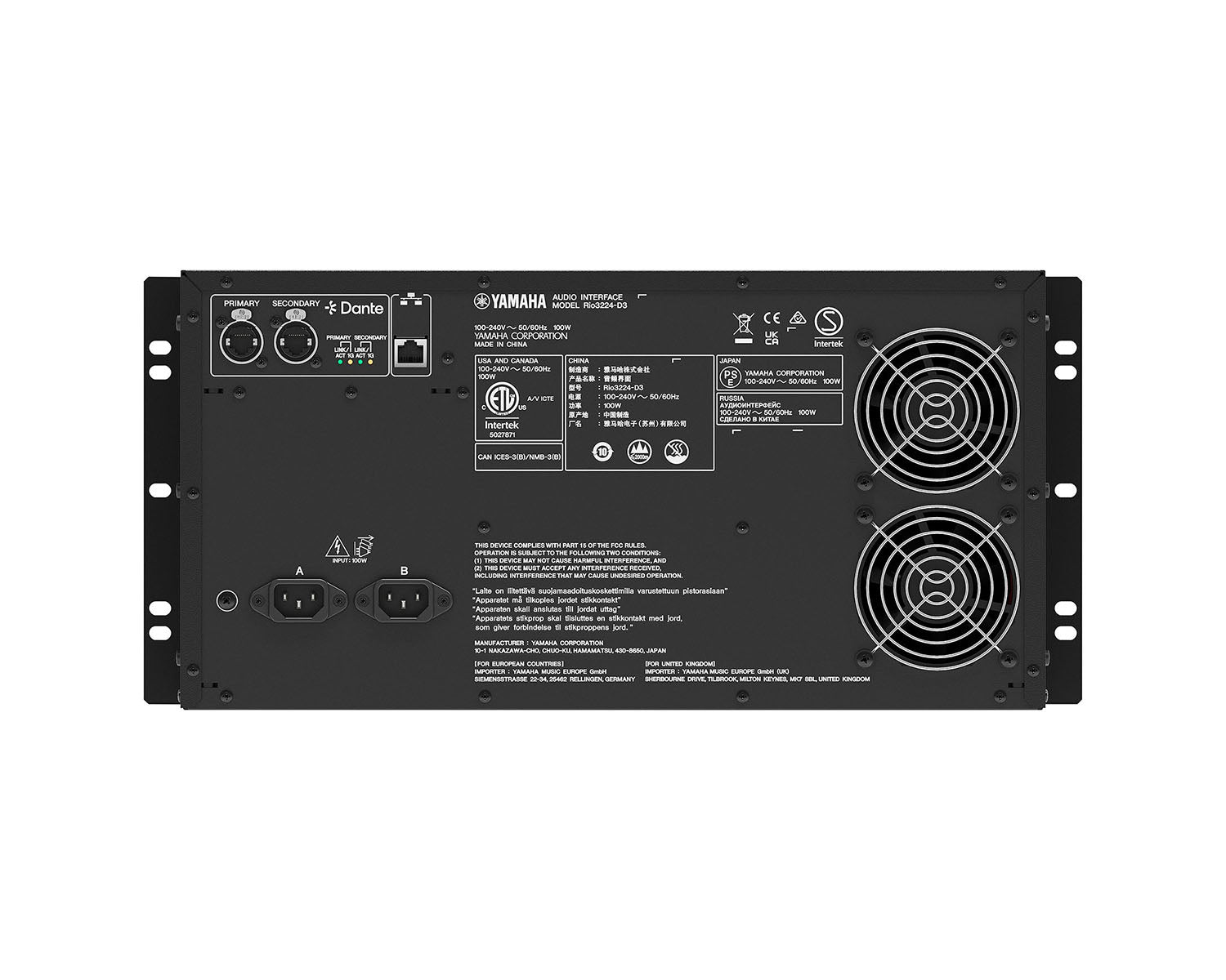 YAMRIO3224D3 - Yamaha Rio3224 D3 Dante Network Rack 32in or 24out with Dual PSU and OLED Image 5