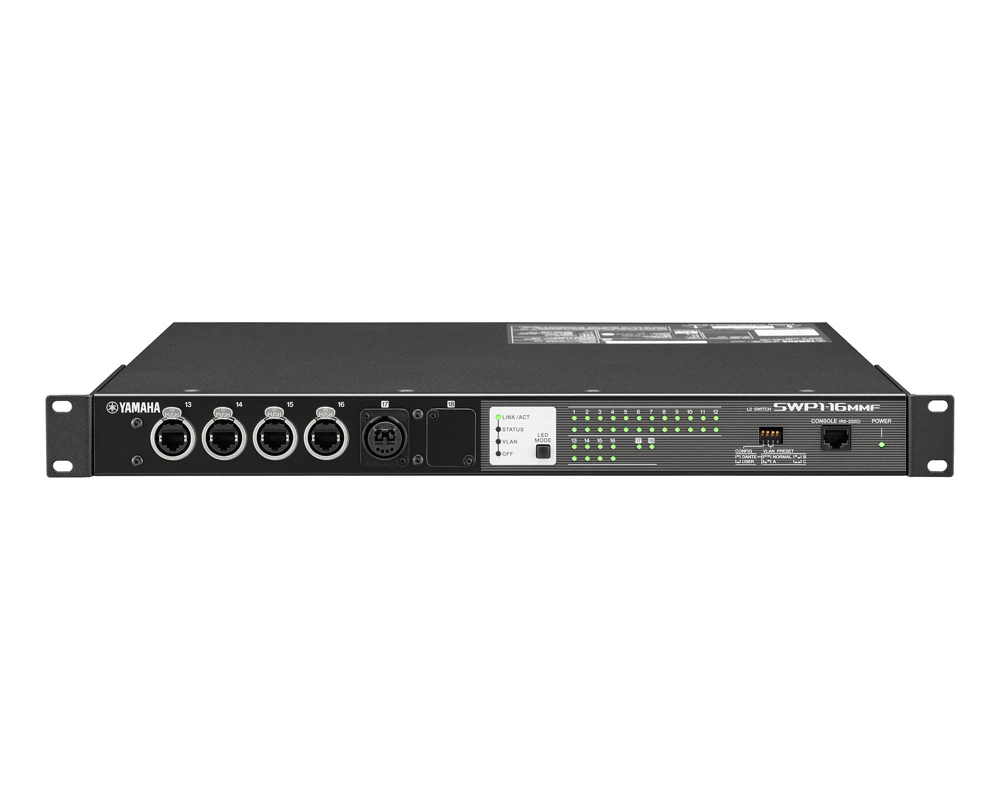 YAMSWP116MMF - Yamaha SWP116MMF Network Switch with 12 EtherCON Ports or 4xRJ45 or 1xOpt Image 1