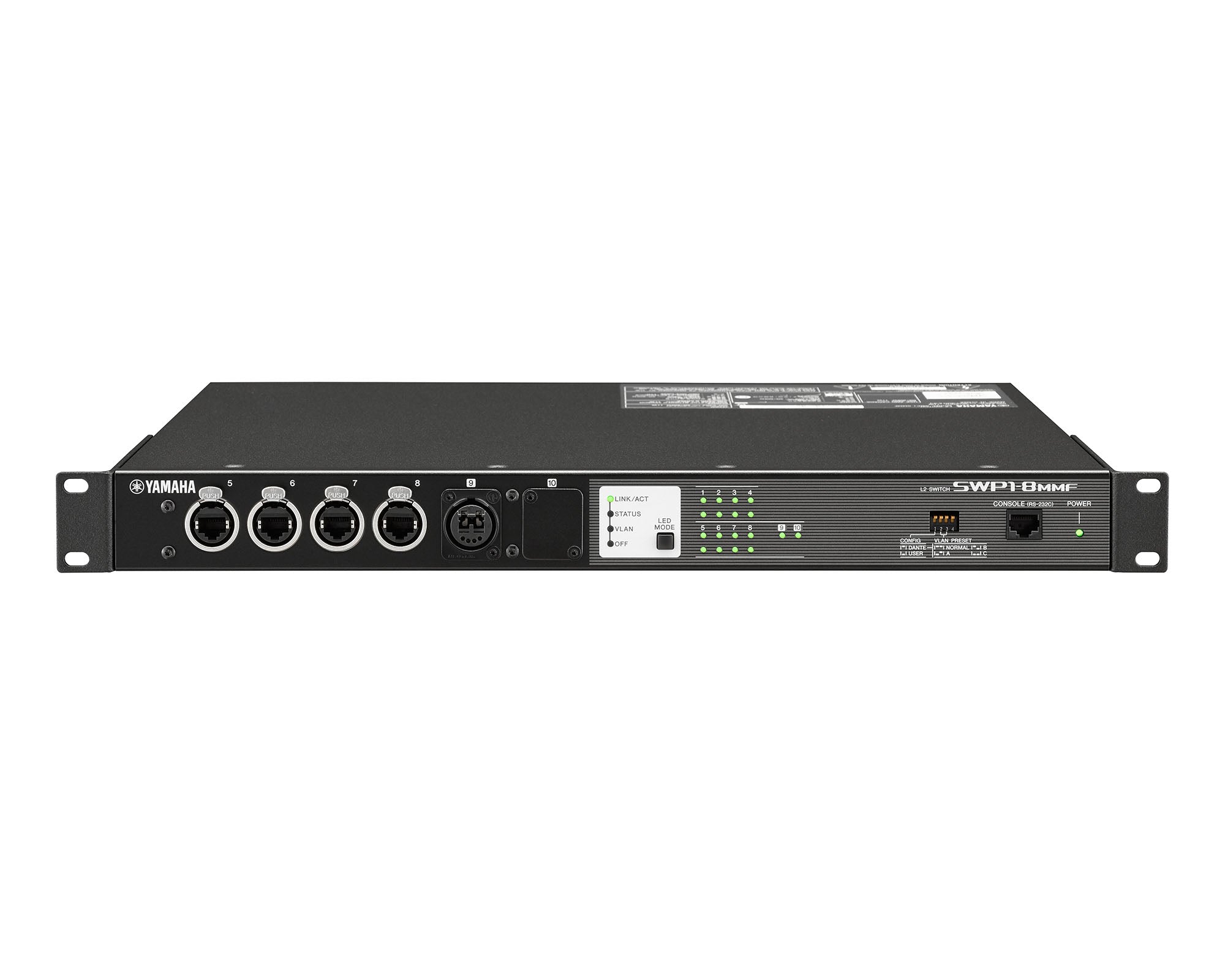 YAMSWP18MMF - Yamaha SWP18MMF Network Switch with 8 EtherCON Ports and 1xOpticalCON Image 1