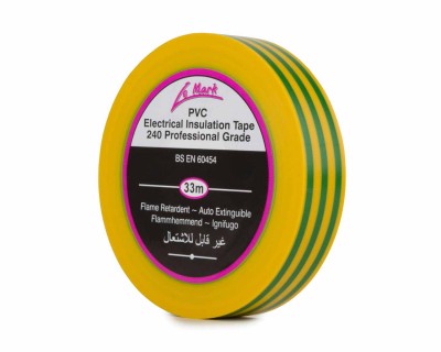 PVC Electrical Insulation Tape 19mm x 33m Green/Yellow EARTH