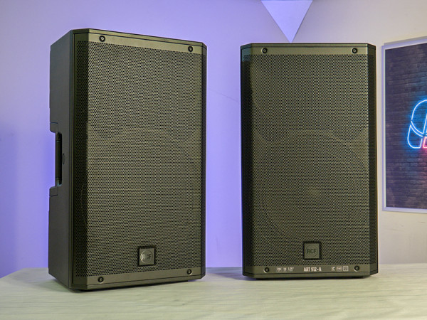 RCF ART 9 and COMPACT A Speakers on table